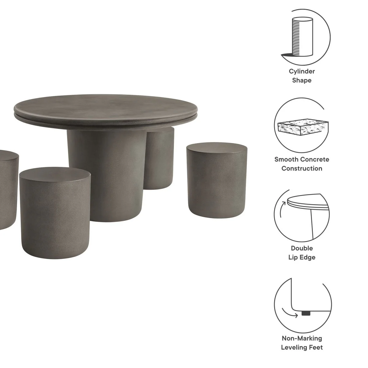 5-Piece Concrete Indoor Outdoor Dining Table Set — Modern Patio and Indoor Dining Collection - Image 14