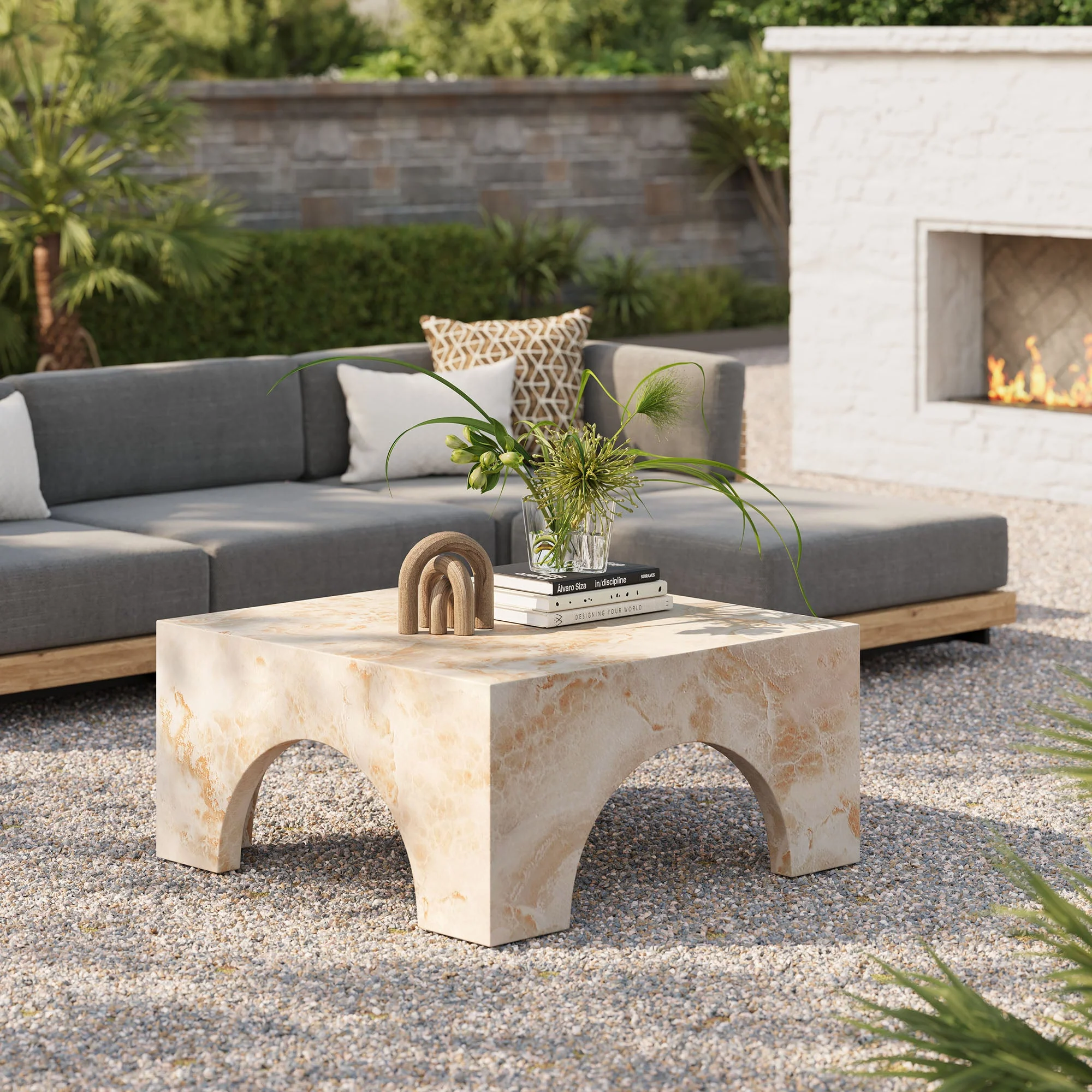 Concrete Indoor Outdoor Side and Coffee Table Collection — Arched & Round Styles - Image 72