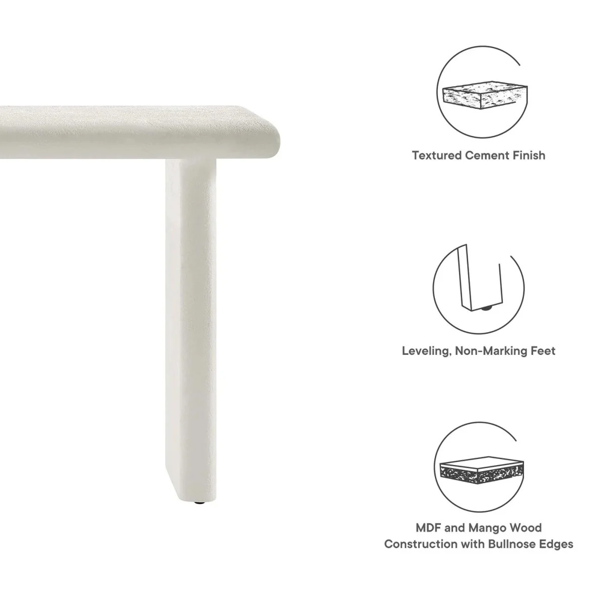 Concrete Textured Console Table with Wood Base – 52 Inch - Image 14