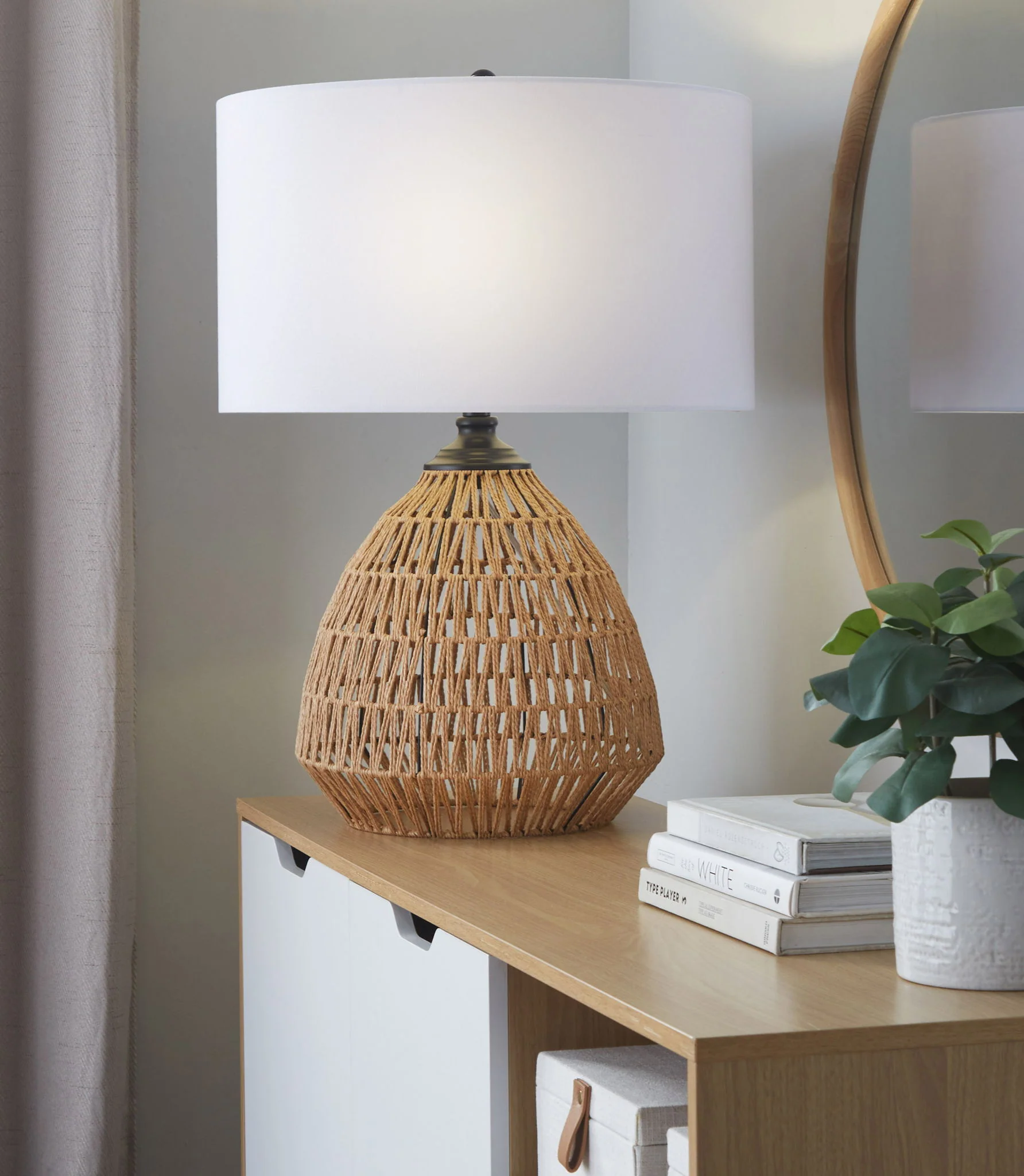 Congo - Contemporary Rattan Table Lamp - Natural / Matte Black / White - Image 5