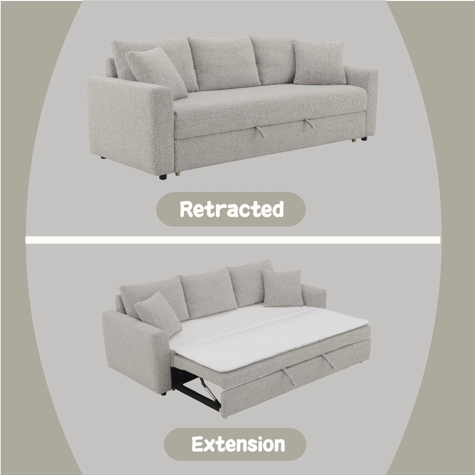 Connie - Boucle Sleeper Sectional Sofa With 2 Toss Pillows - Beige - Image 7