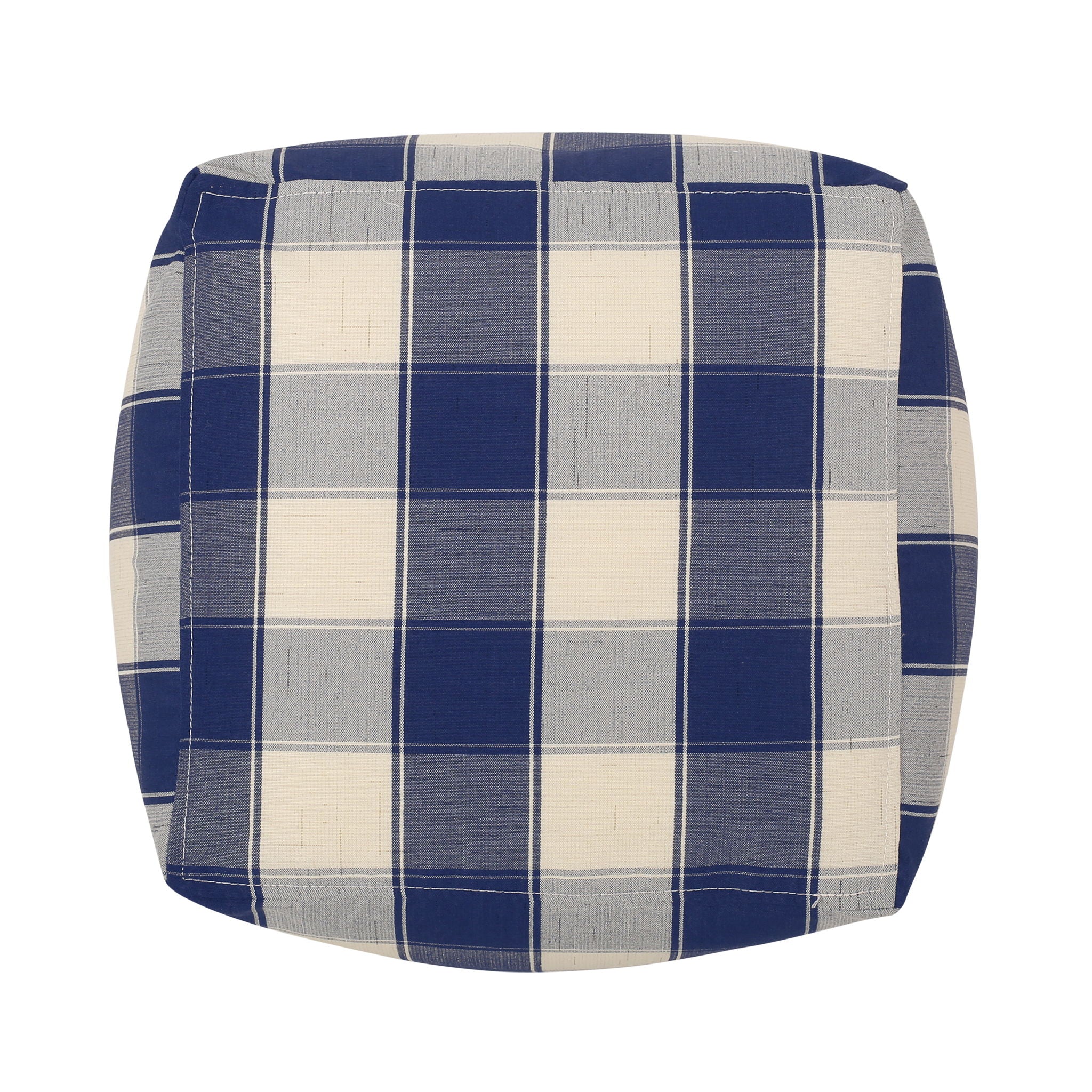 Connor - Checkered Square Pouf Ottoman And Floor Cushion - Ivory / Navy - Image 5