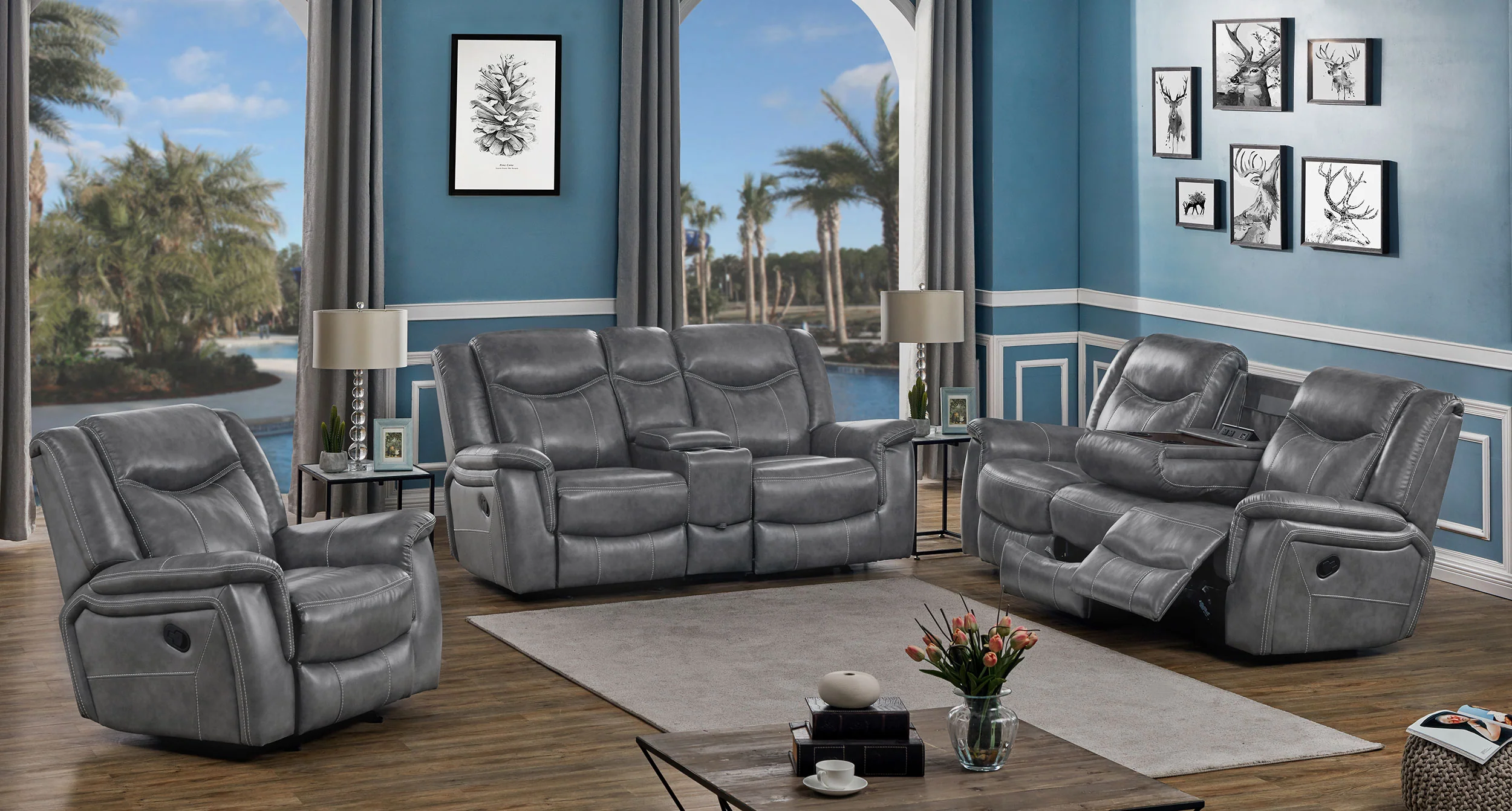 Conrad Upholstered Padded Arm Motion Sofa Grey - Image 14
