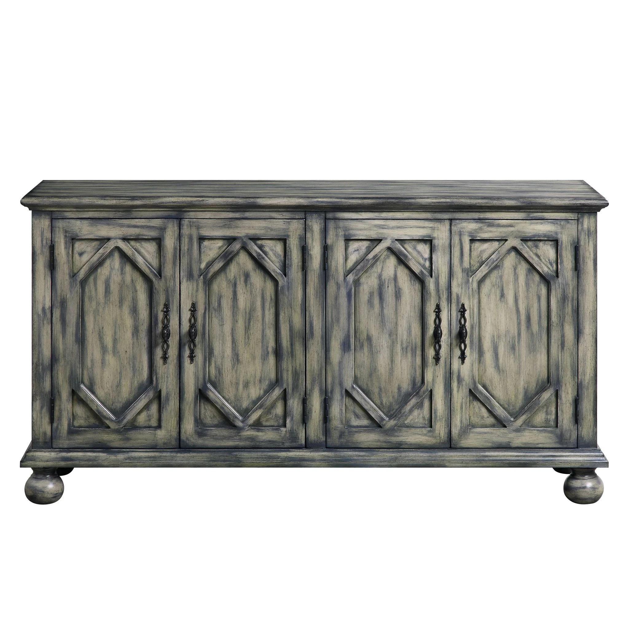 Console Cabinet Sideboard Credenza Patterned Doors Wood 60x32in Dark Gray - Image 6