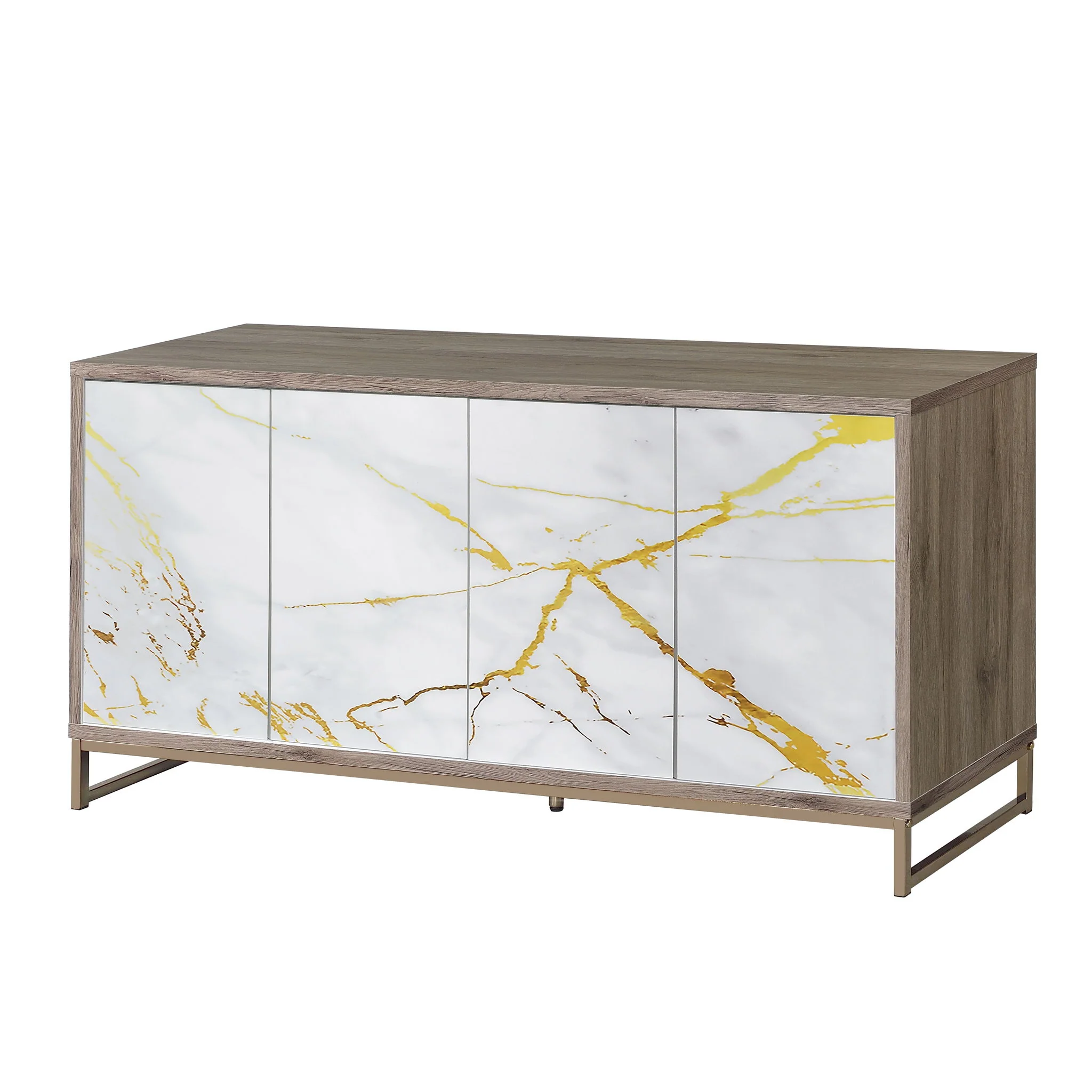 Console Cabinet Sideboard Storage Credenza with Metal Accents 65x30in White - Image 2