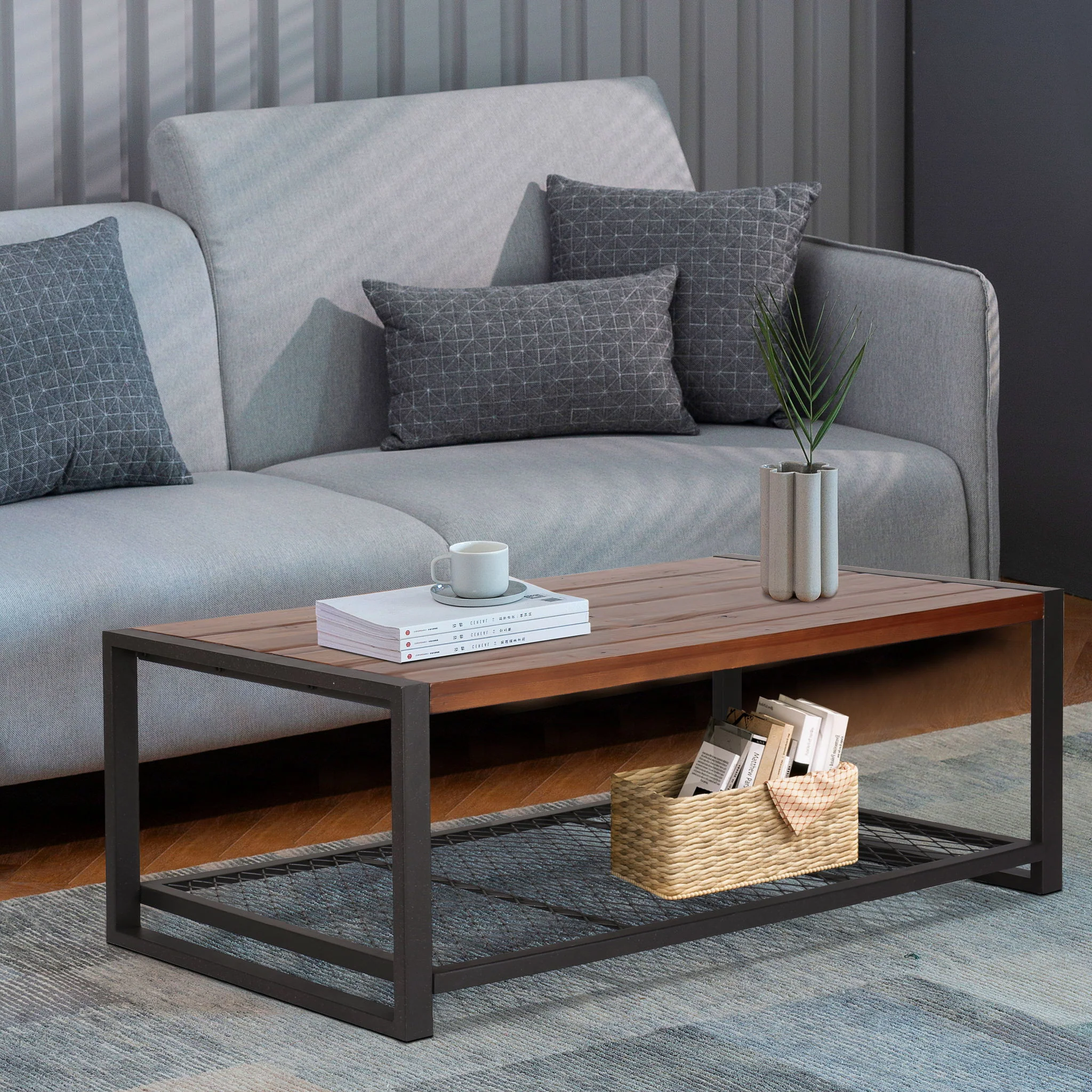 Console Coffee Table With Reclaimed Wood Finish, For Living Room - Natural - Image 6