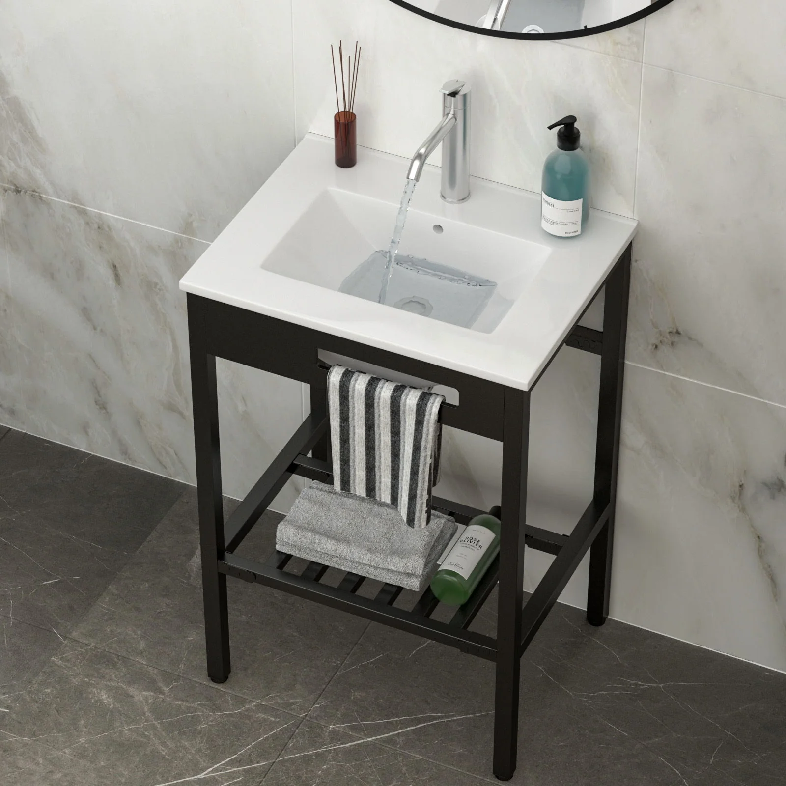 Console Sink With Legs, 24" X 18", Durable Porcela With Frame - White / Black - Image 6