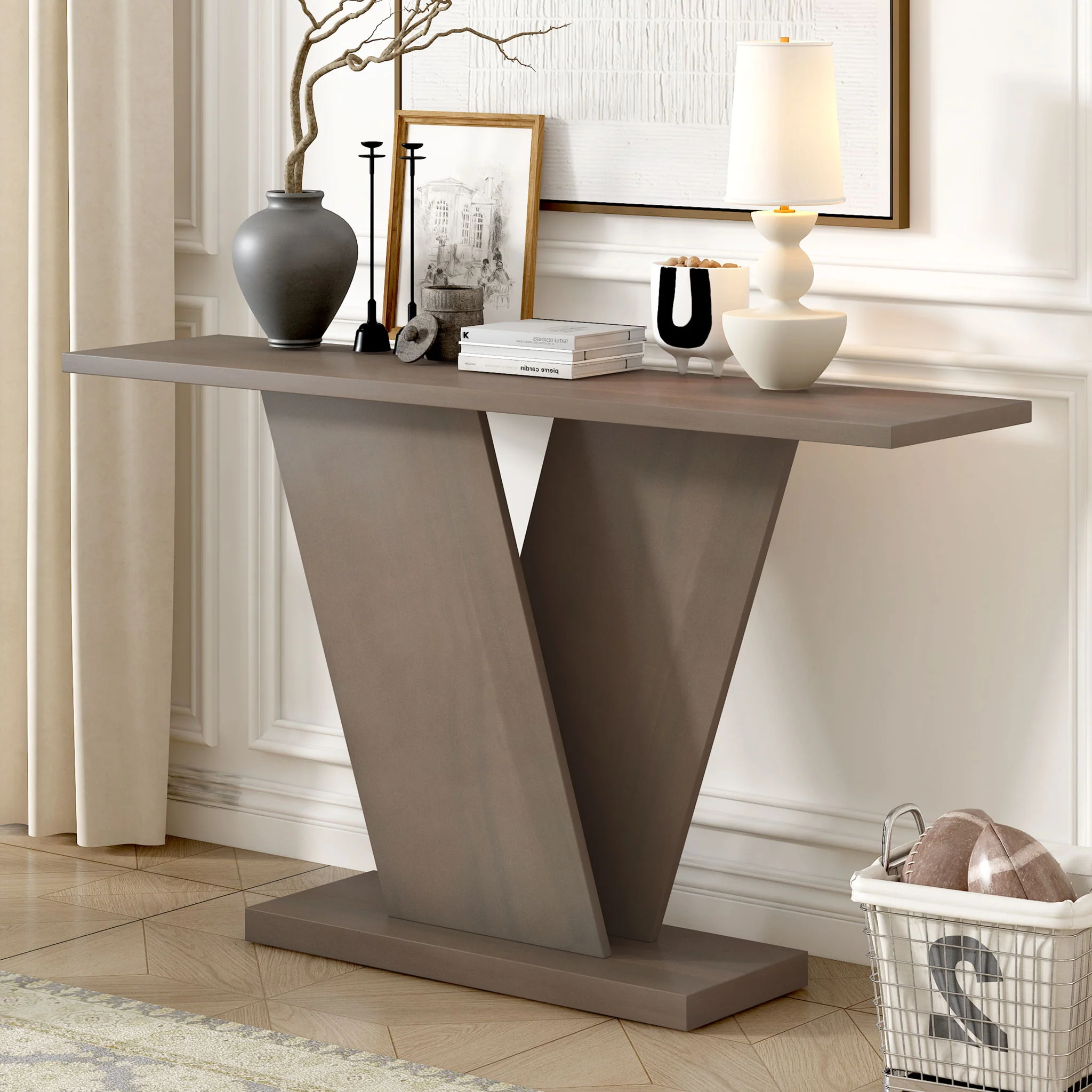 Console Table With V Shape Base, Sculptural Entryway Accent - Image 12
