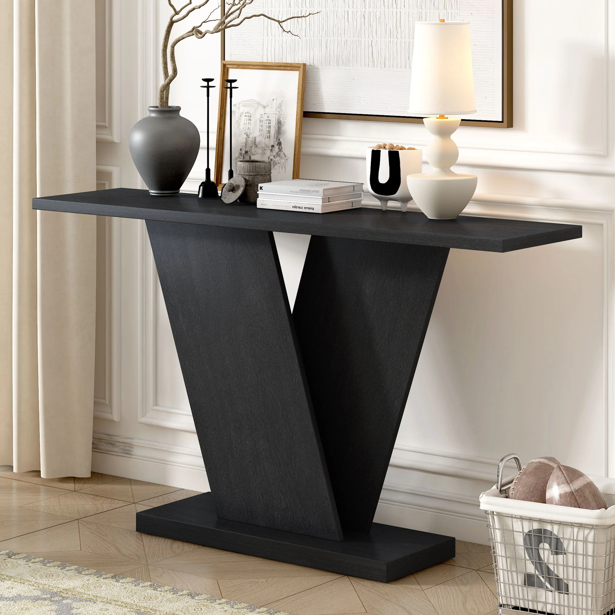 Console Table With V Shape Base, Sculptural Entryway Accent - Image 7