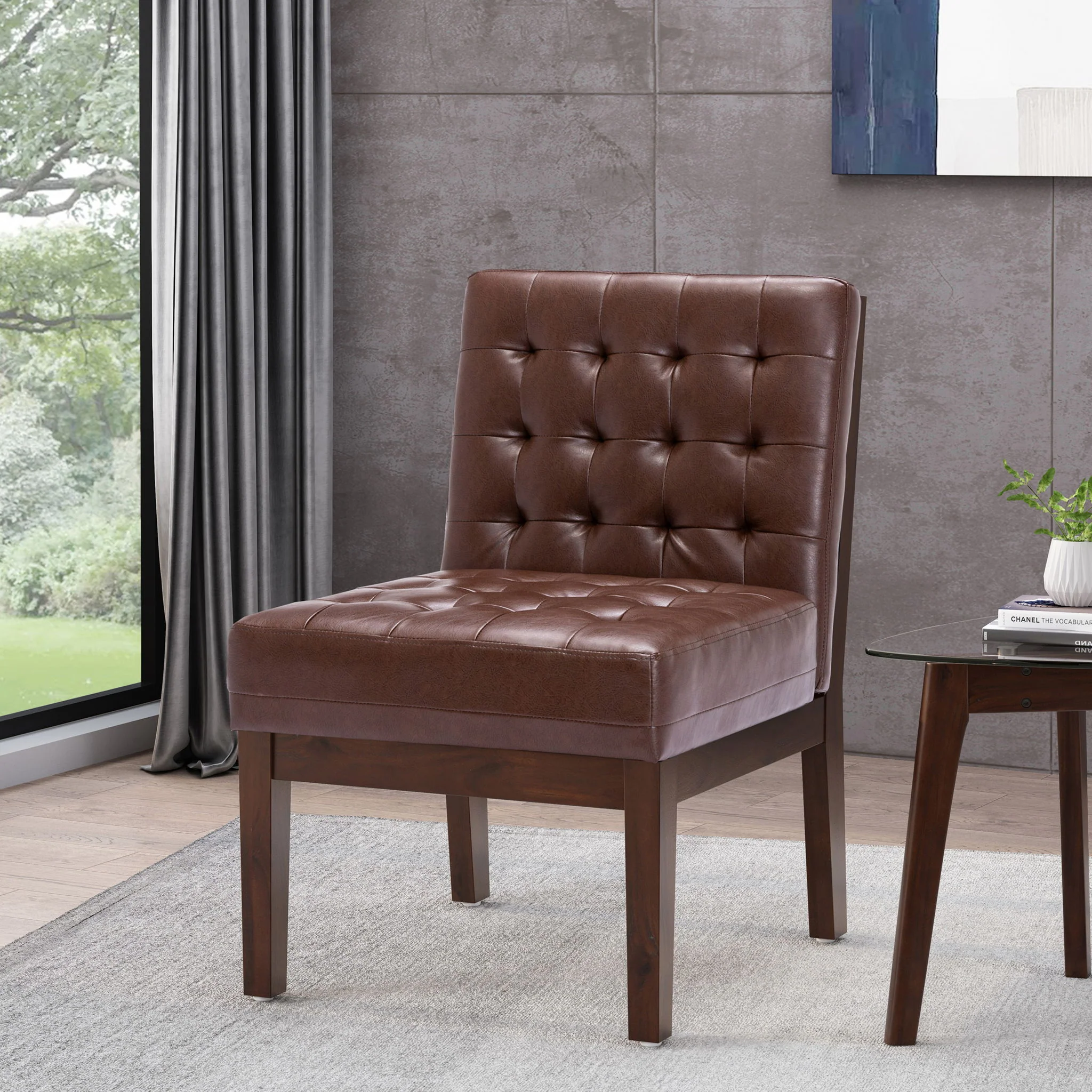 Contemporary Accent Chair With Tufted Waffle Stitch - Dark Brown - Image 3