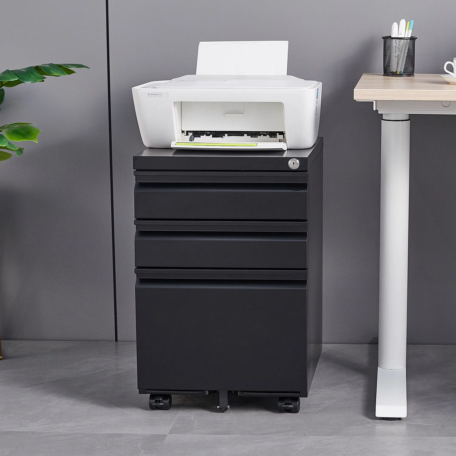 Contemporary 3 Drawer Mobile Filing Cabinet With Lock, Metal Office Storage For Legal / Letter Size - Image 10