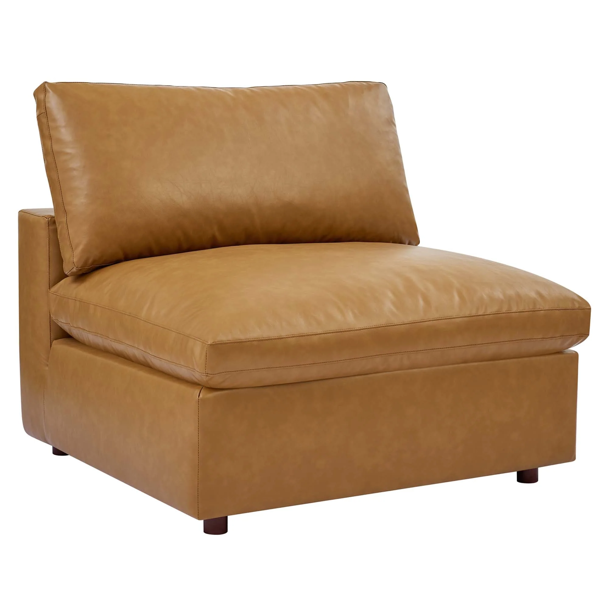 Contemporary Down Filled Overstuffed Vegan Leather Armless Chair - 39 Inch