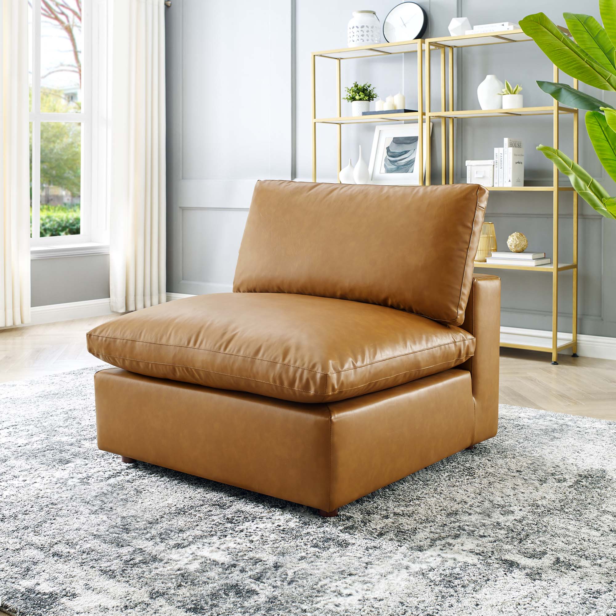 Contemporary Down Filled Overstuffed Vegan Leather Armless Chair - 39 Inch - Image 6