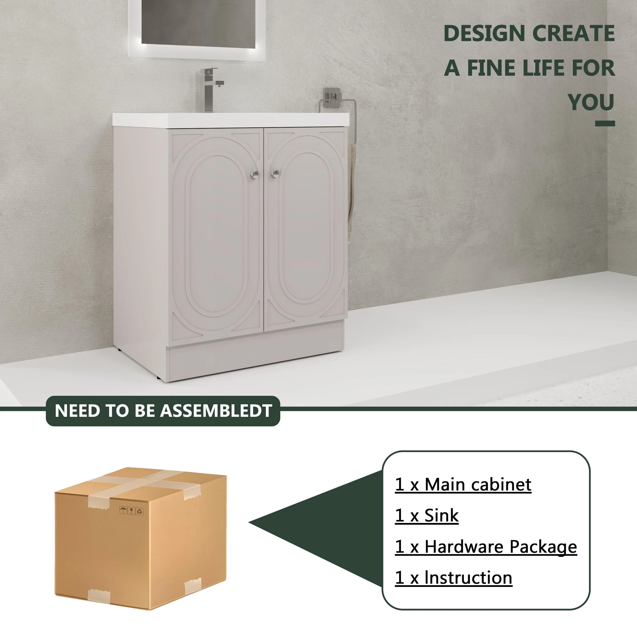 Contemporary Freestanding Bathroom Vanity With Resin Sink & Soft-Close Cabinet Doors - Image 100