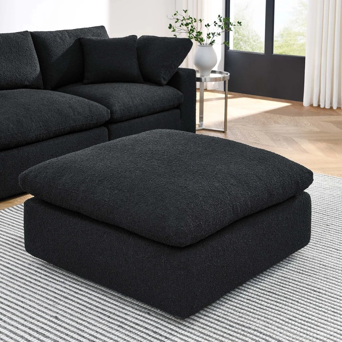 Contemporary Overstuffed Boucle Upholstered Ottoman – 40 Inch - Image 10