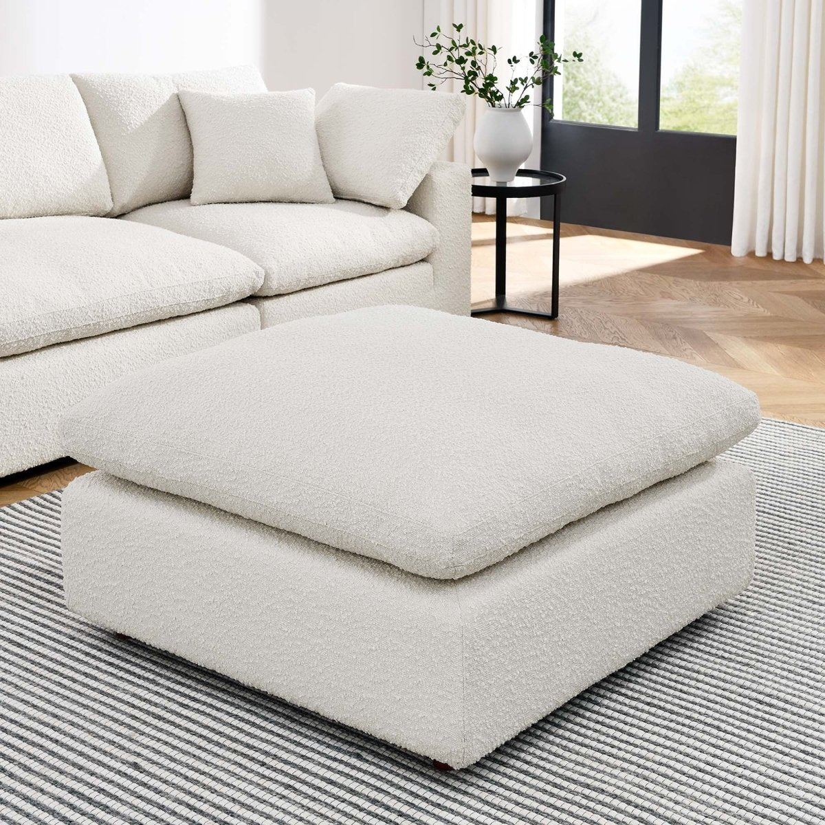 Contemporary Overstuffed Boucle Upholstered Ottoman – 40 Inch - Image 2