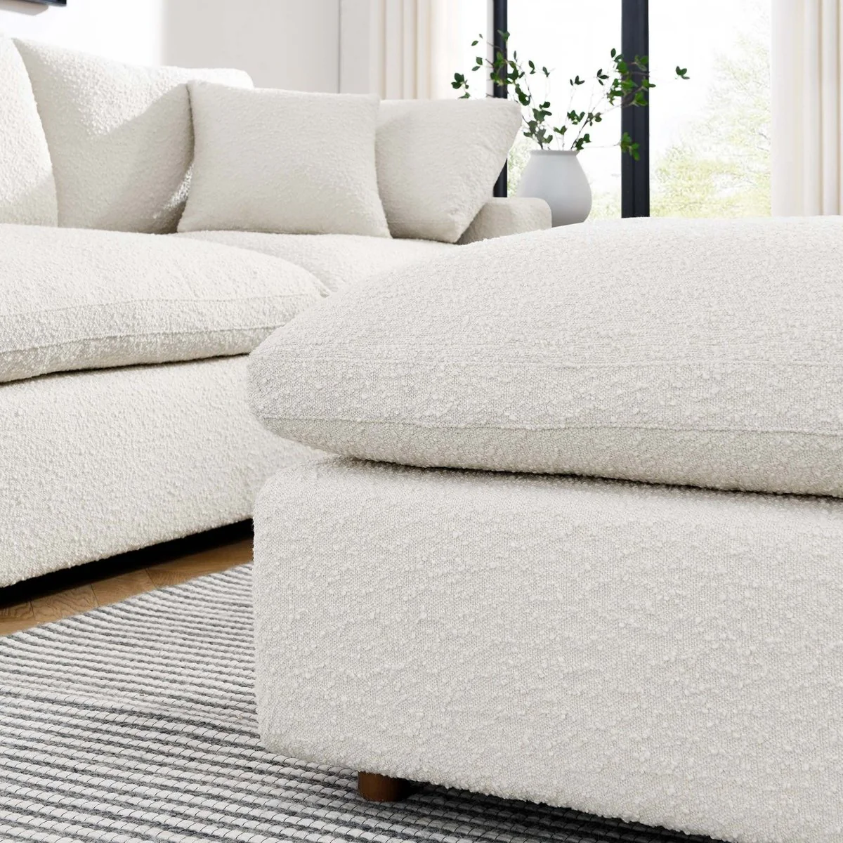 Contemporary Overstuffed Boucle Upholstered Ottoman – 40 Inch - Image 5