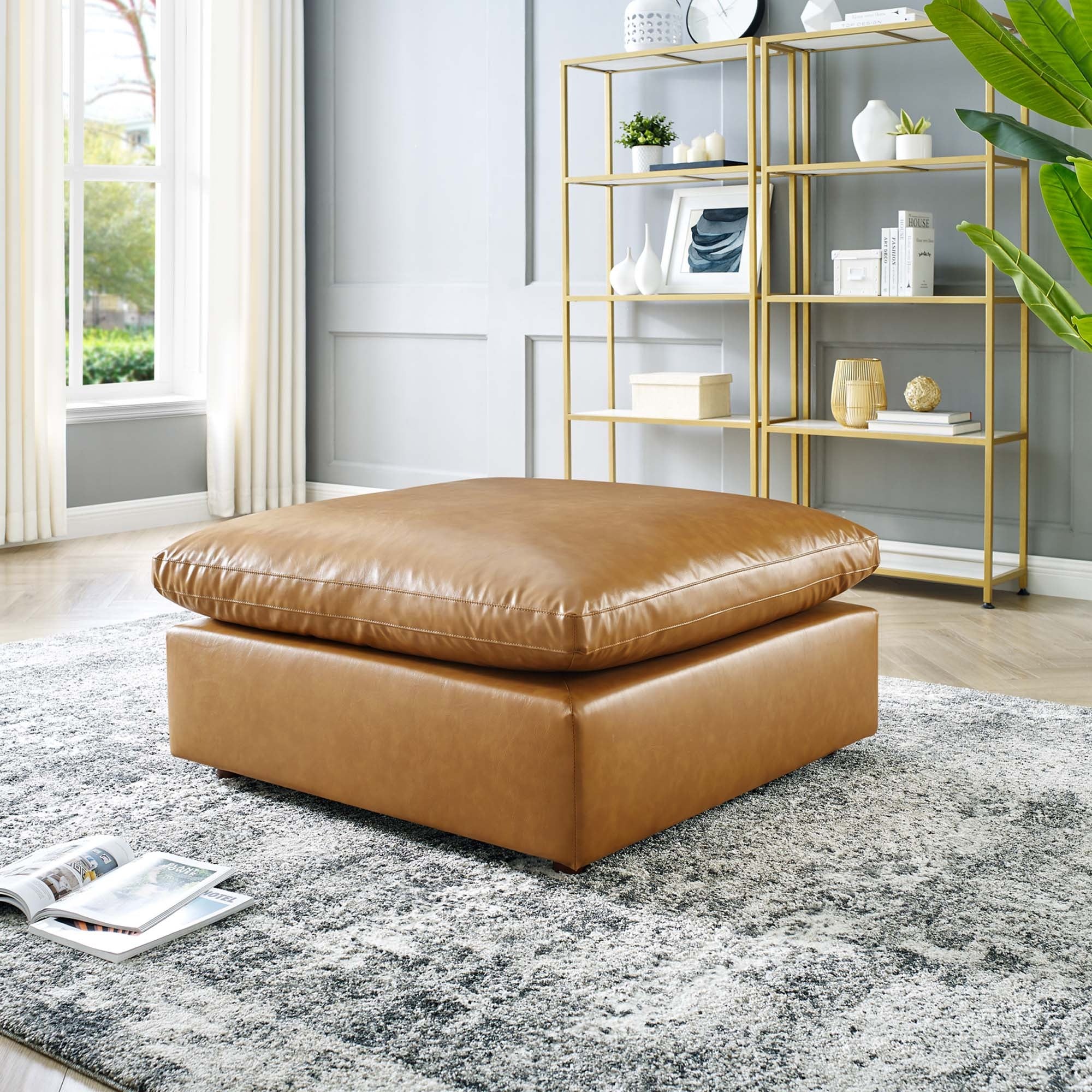 Contemporary Overstuffed Vegan Leather Ottoman – 40 Inch - Image 2