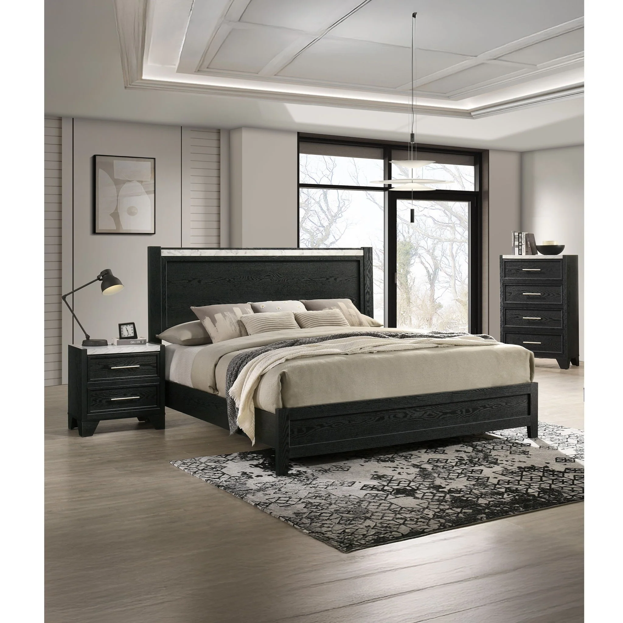 Contemporary Panel Bed With Accents - Image 3