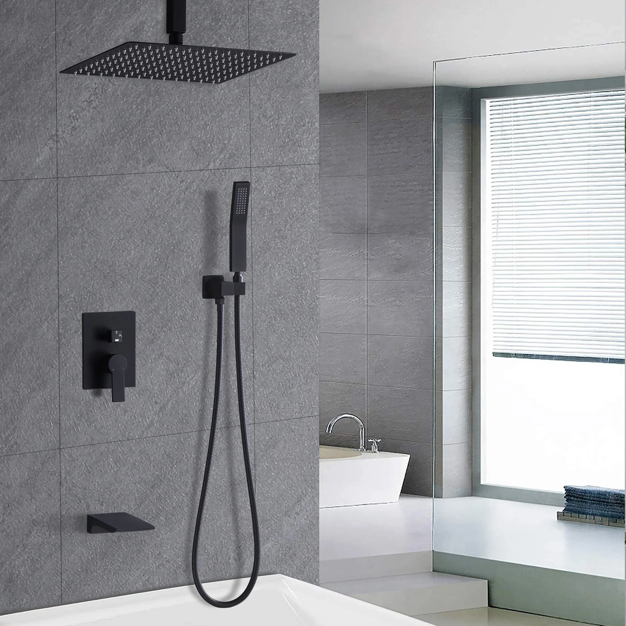 Contemporary Shower System With 12" Rainfall Head And Handheld Spray, Wall Mounted - Image 10