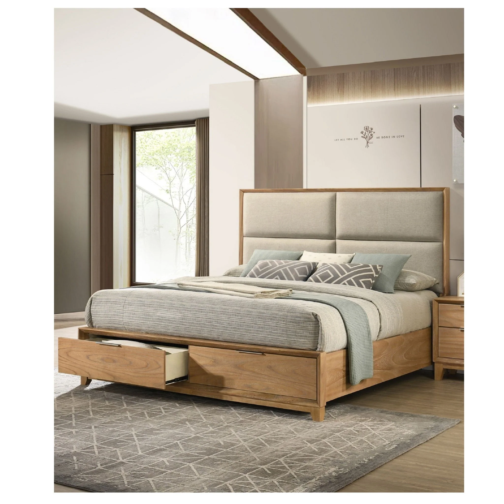 Contemporary Storage Platform Bed With Ultra Plush Headboard - Image 2