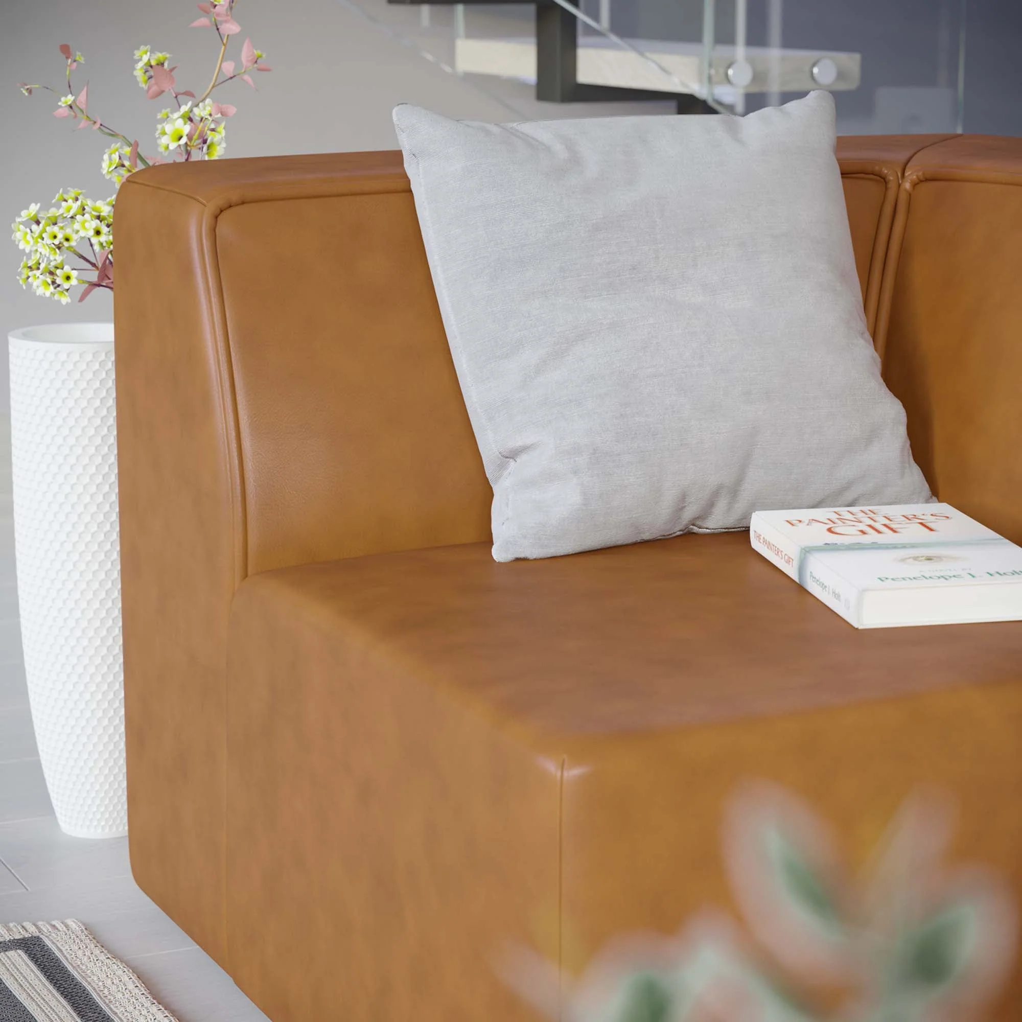 Contemporary Vegan Leather Modular Corner Chair - 37 Inch - Image 9