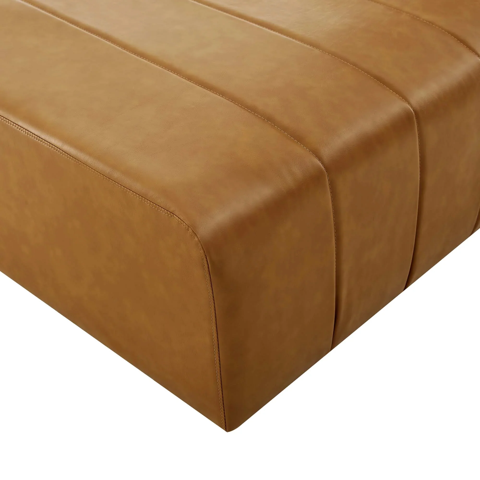 Channel Tufted Vegan Leather Upholstered Ottoman – 43 Inch - Image 7