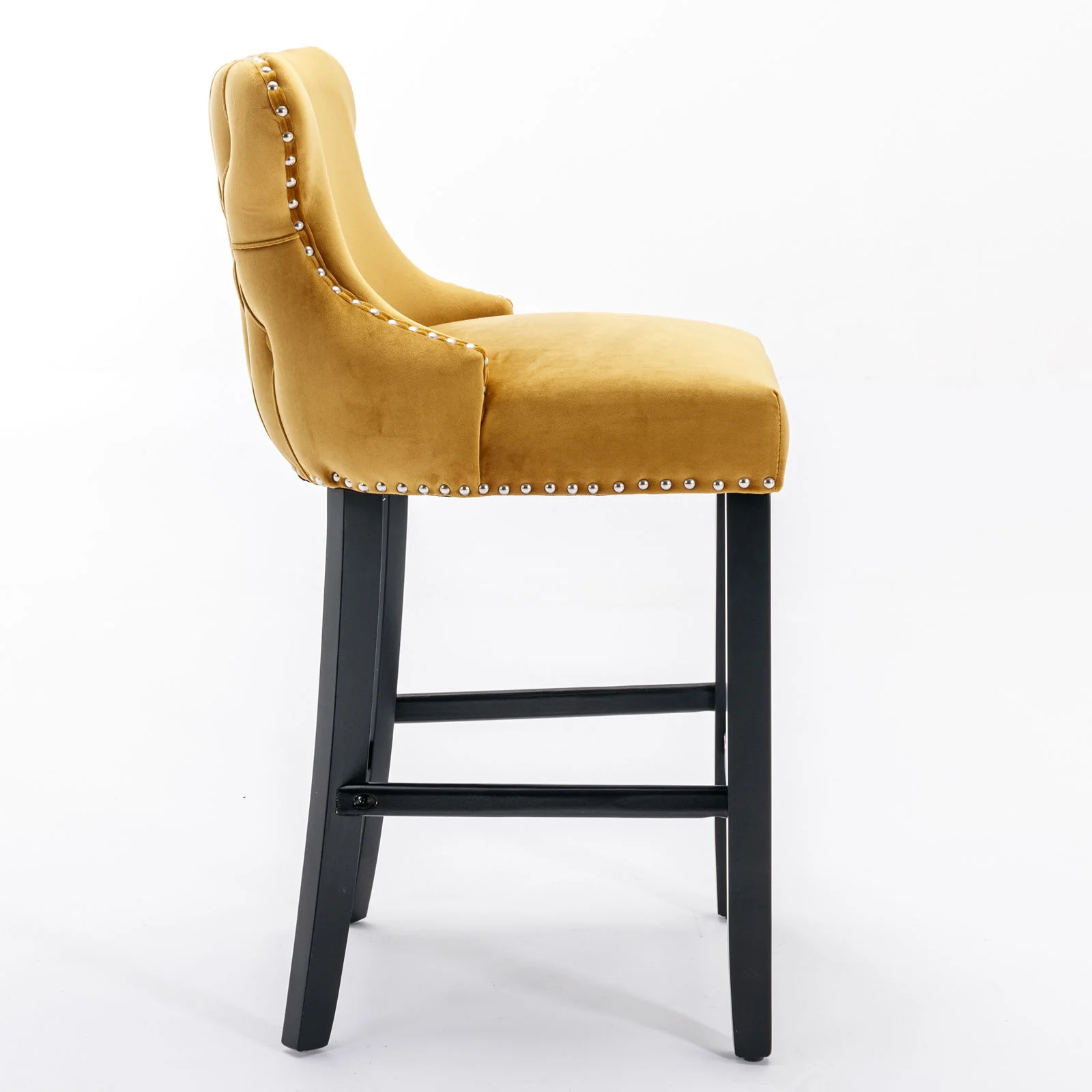 Contemporary Upholstered Wing-Back Barstools With Button Tufted Decoration And Wooden Legs, And Nailhead Trim, Leisure Style Bar Chairs, Bar Stools (Set of 2) - Image 17