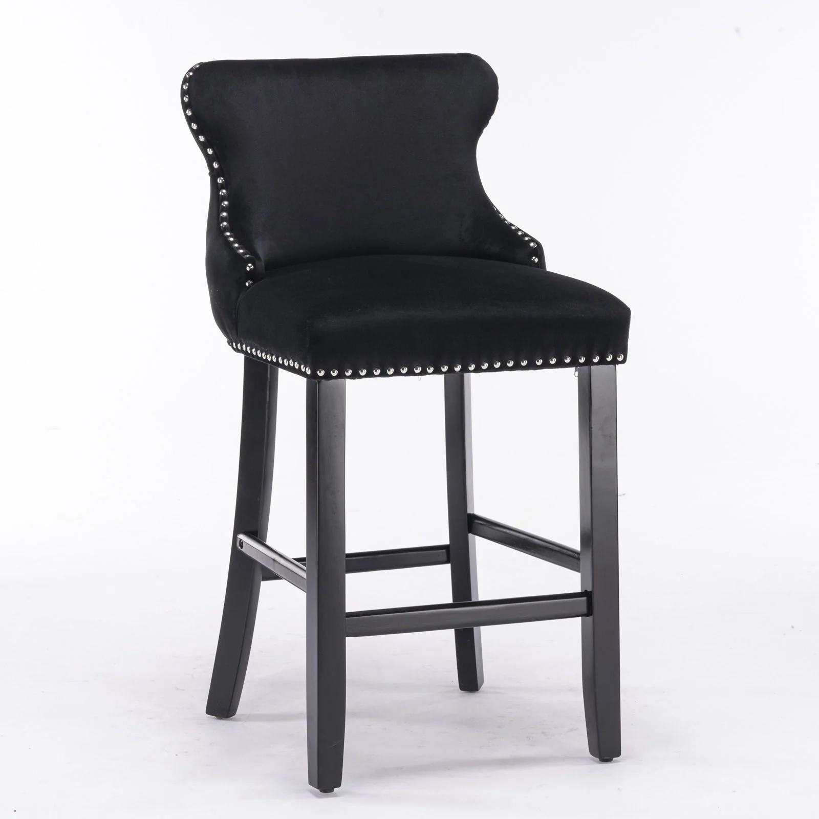 Contemporary Upholstered Wing-Back Barstools With Button Tufted Decoration And Wooden Legs, And Nailhead Trim, Leisure Style Bar Chairs, Bar Stools (Set of 2) - Image 18