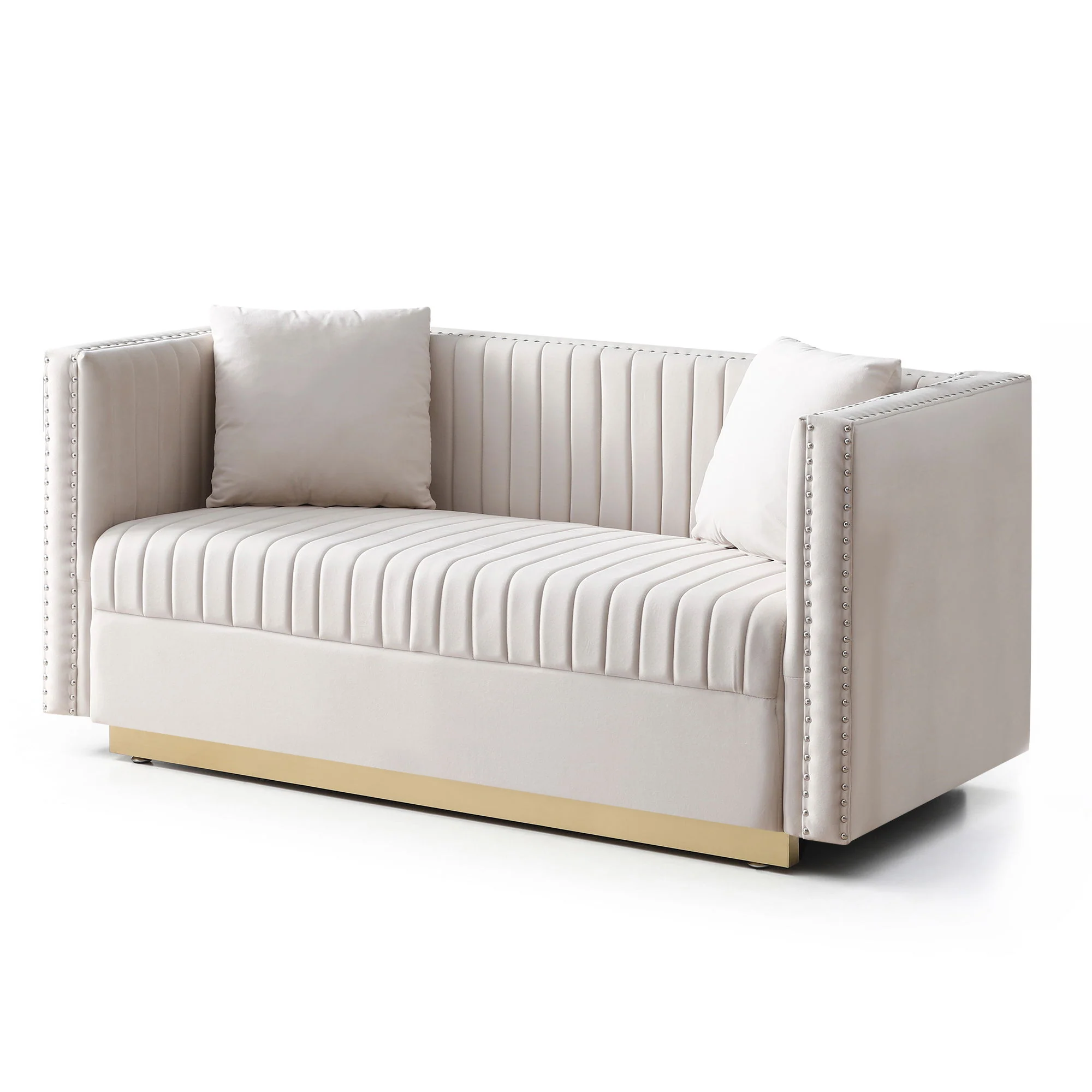 Contemporary Vertical Channel Tufted Sofa Loveseat Modern Upholstered Couch For Living Room With 2 Pillows - Image 4