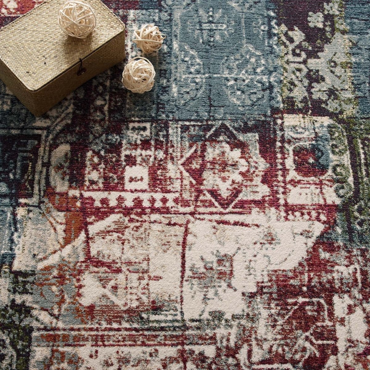 Contemporary Vintage Mosaic Polypropylene Polyester Area Rug Collection - Image 6