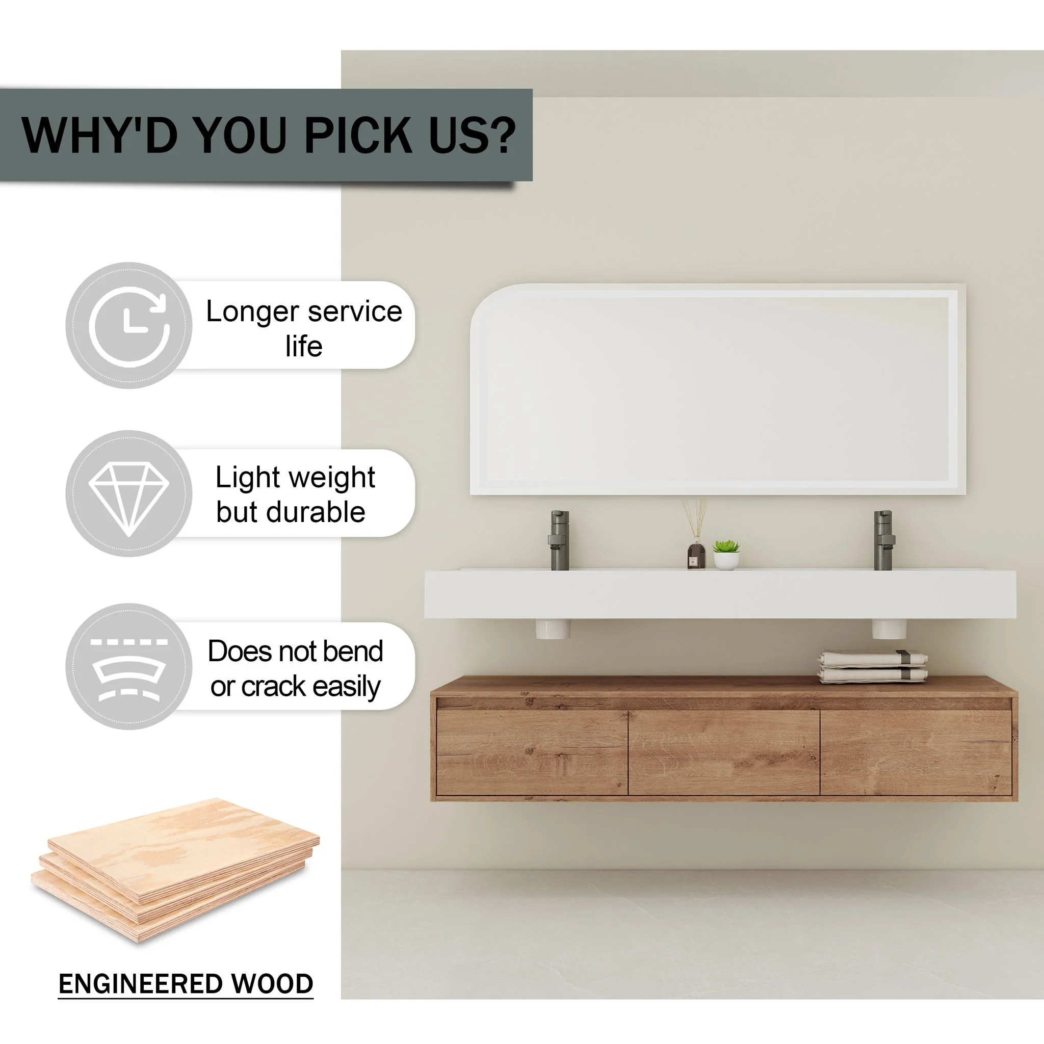 Contemporary Wall Mounted Bathroom Vanity With Dual Resin Sink And Soft Close Drawer - Image 14