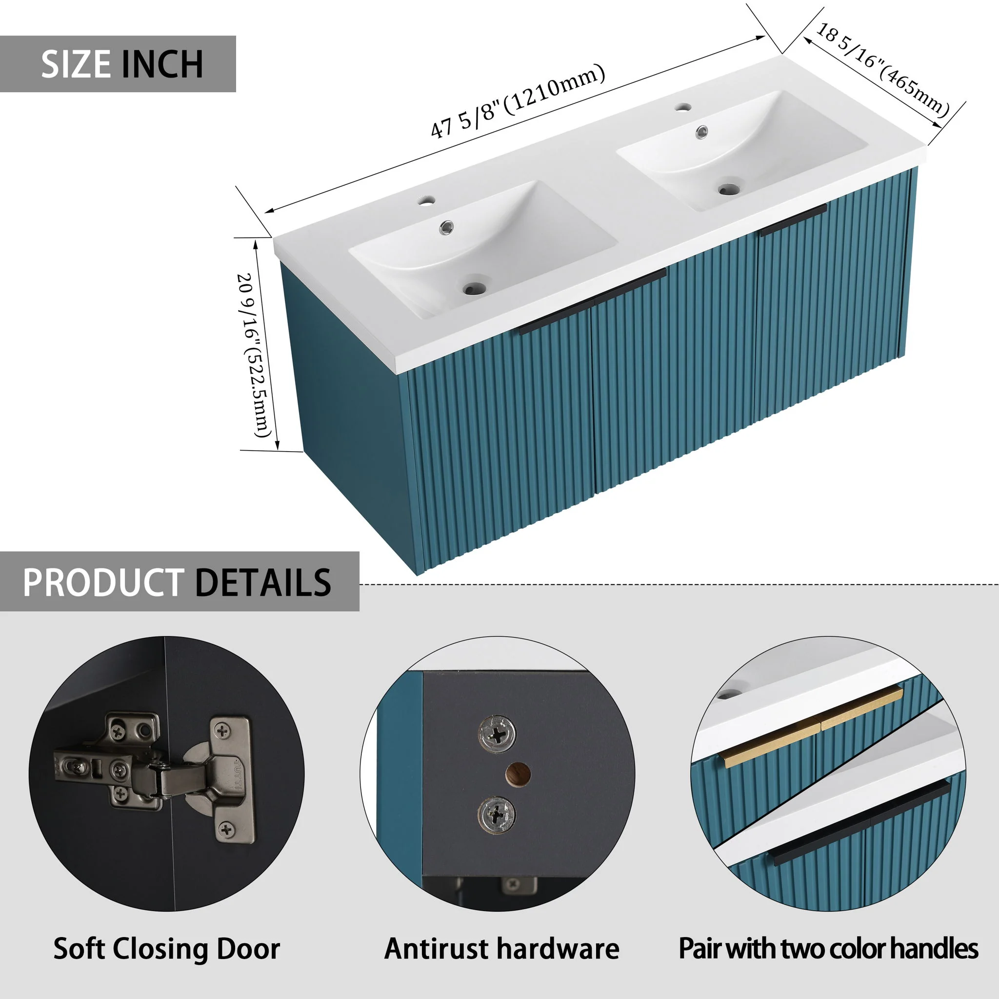 Contemporary Wall Mounted Bathroom Vanity With Resin Double Sink - Image 36