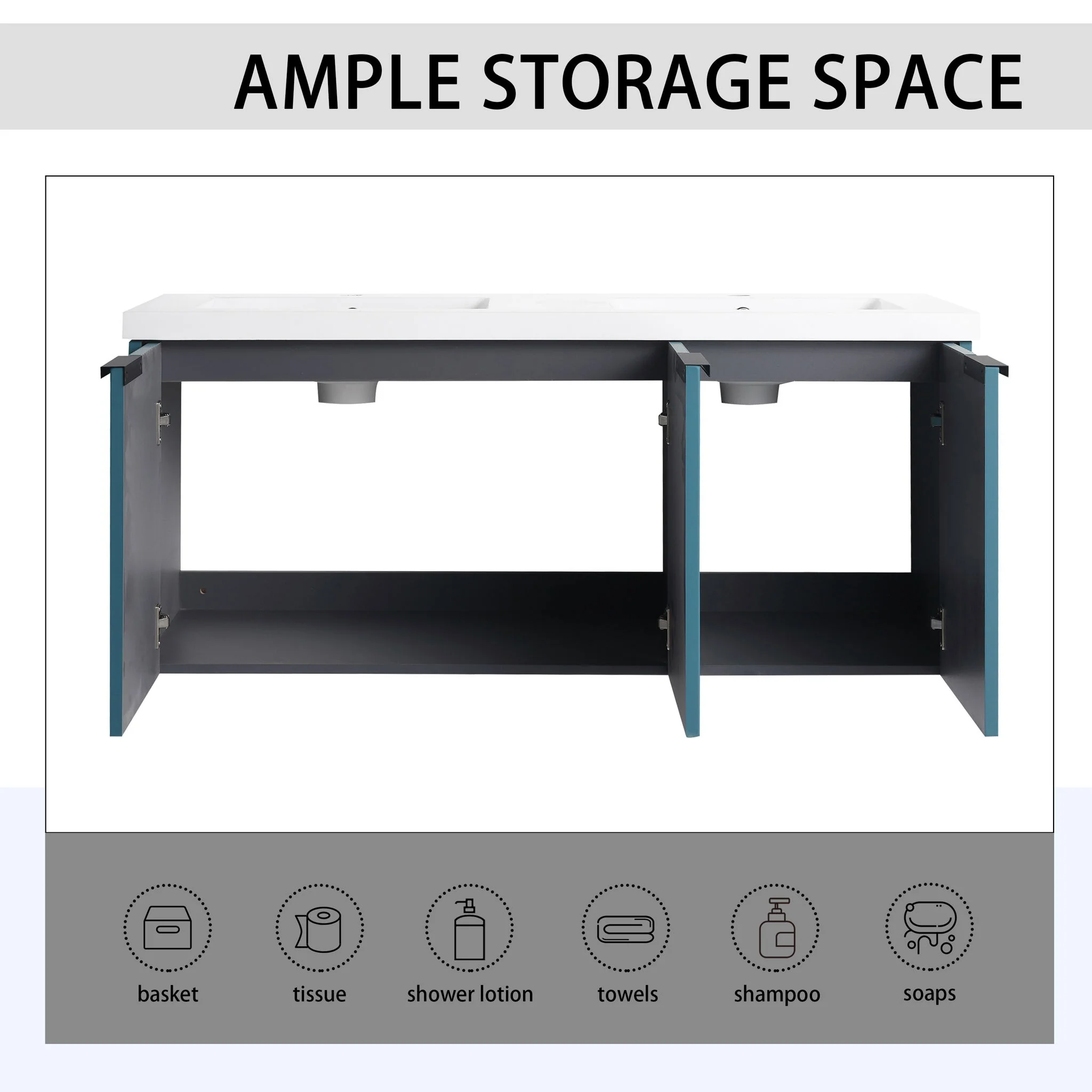 Contemporary Wall Mounted Bathroom Vanity With Resin Double Sink - Image 39