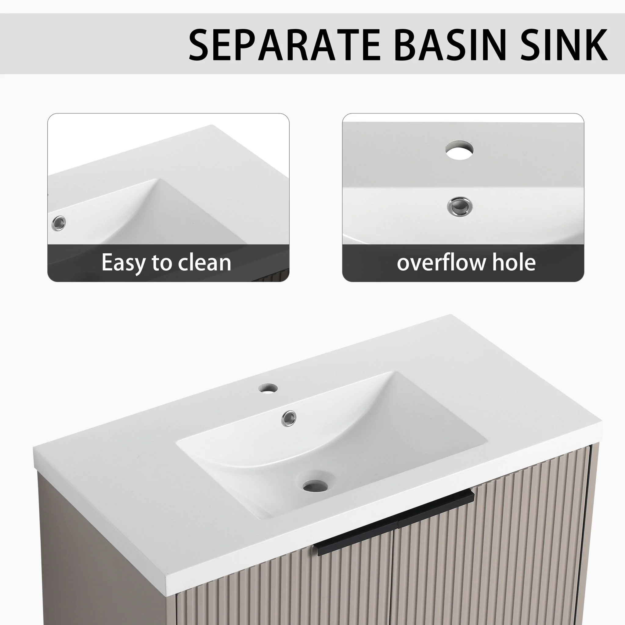 Contemporary Wall Mounted Bathroom Vanity With Resin Double Sink - Image 7