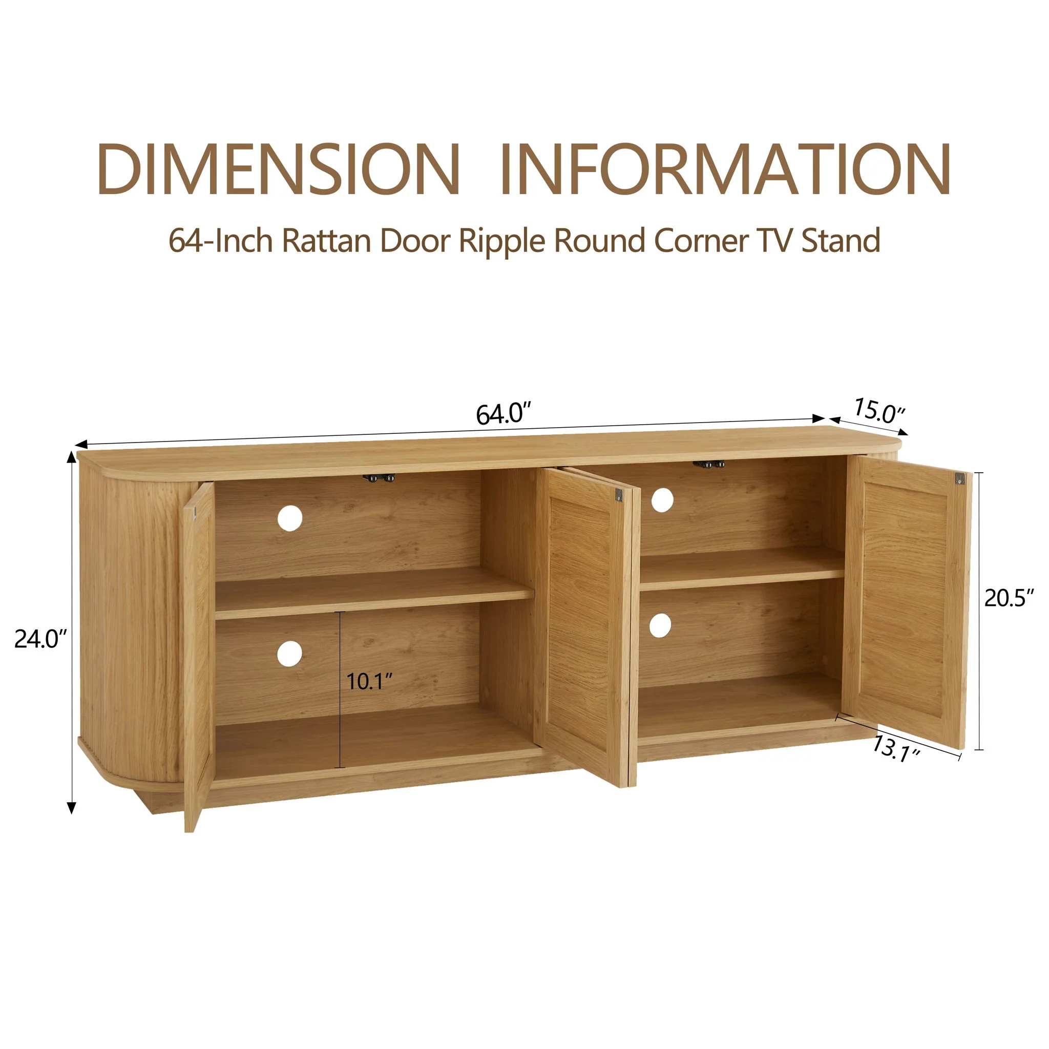Contemporary Wave Shaped TV Stand With Rattan Doors - Image 3