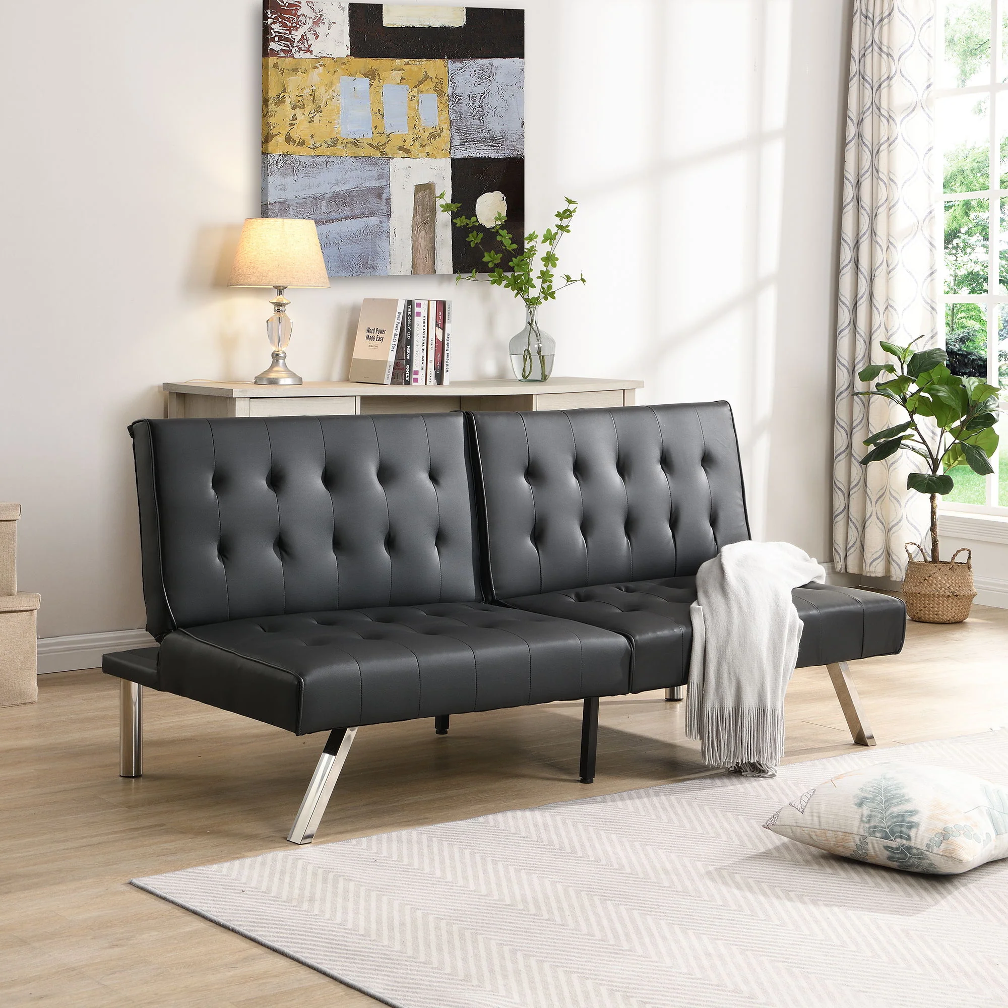 Contemporary Wood Frame Sofa Bed With Stainless Legs - Black - Image 3