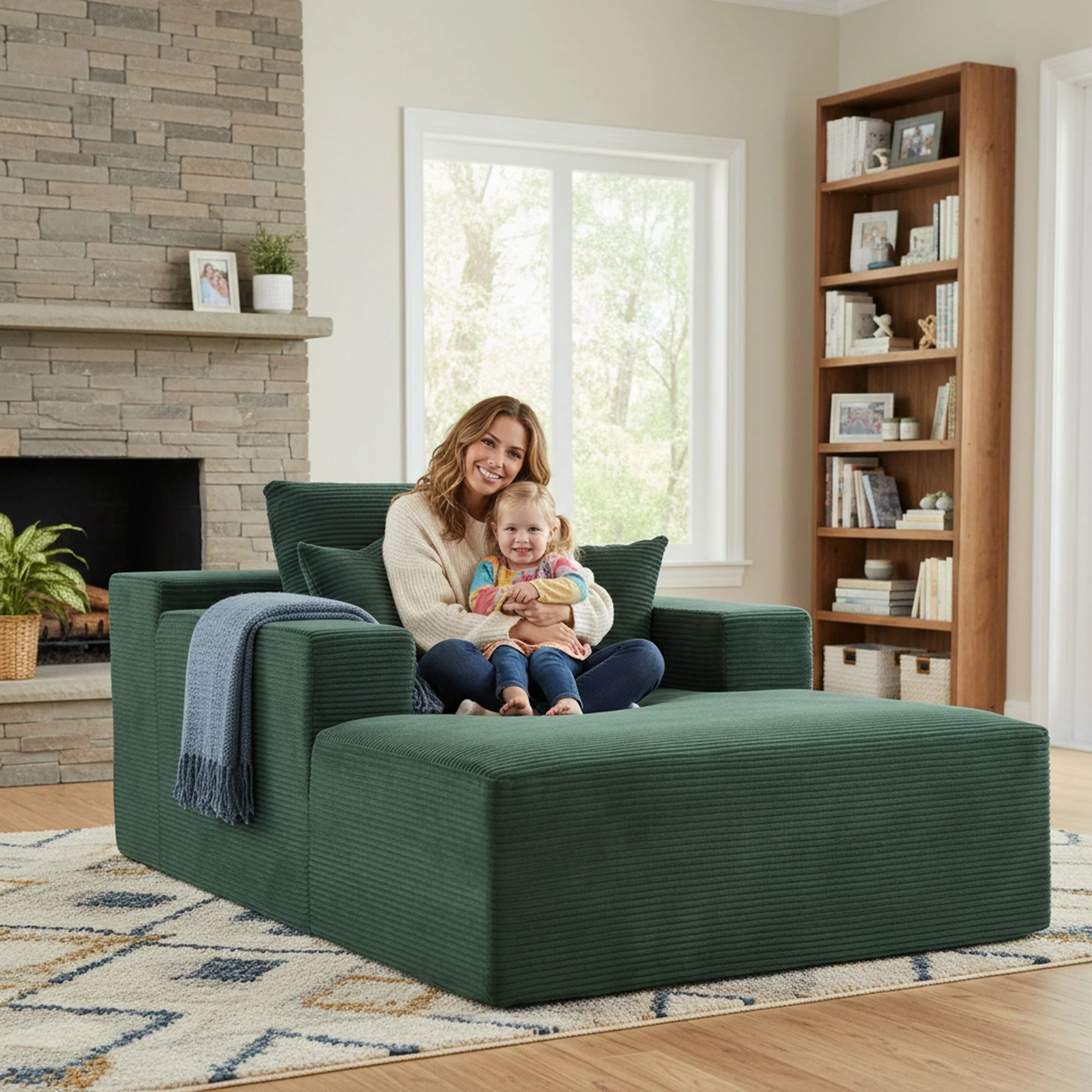 Convertible Chaise Lounge Chair With Wide Armrest & Throw Pillows - Image 11