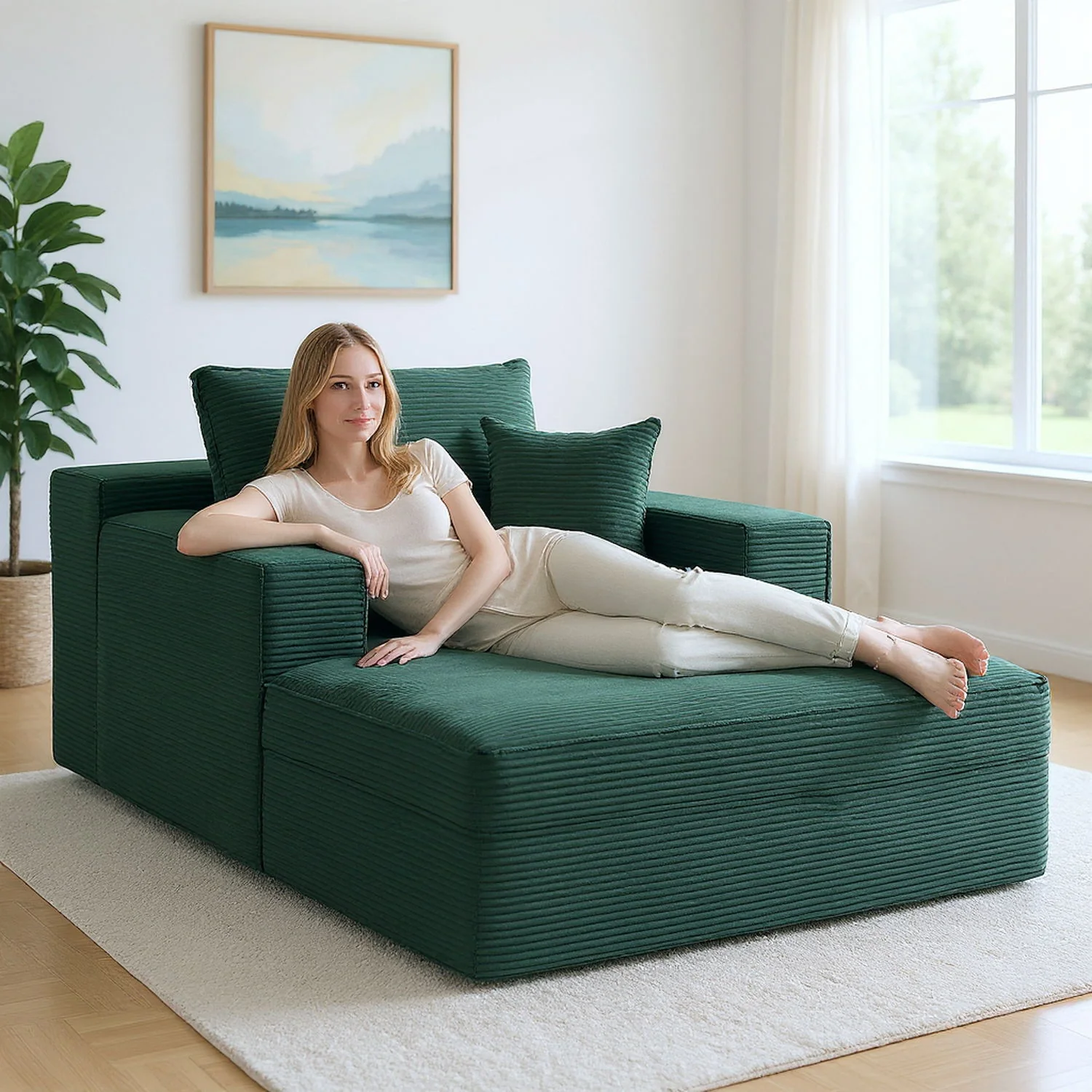 Convertible Chaise Lounge Chair With Wide Armrest & Throw Pillows - Image 16
