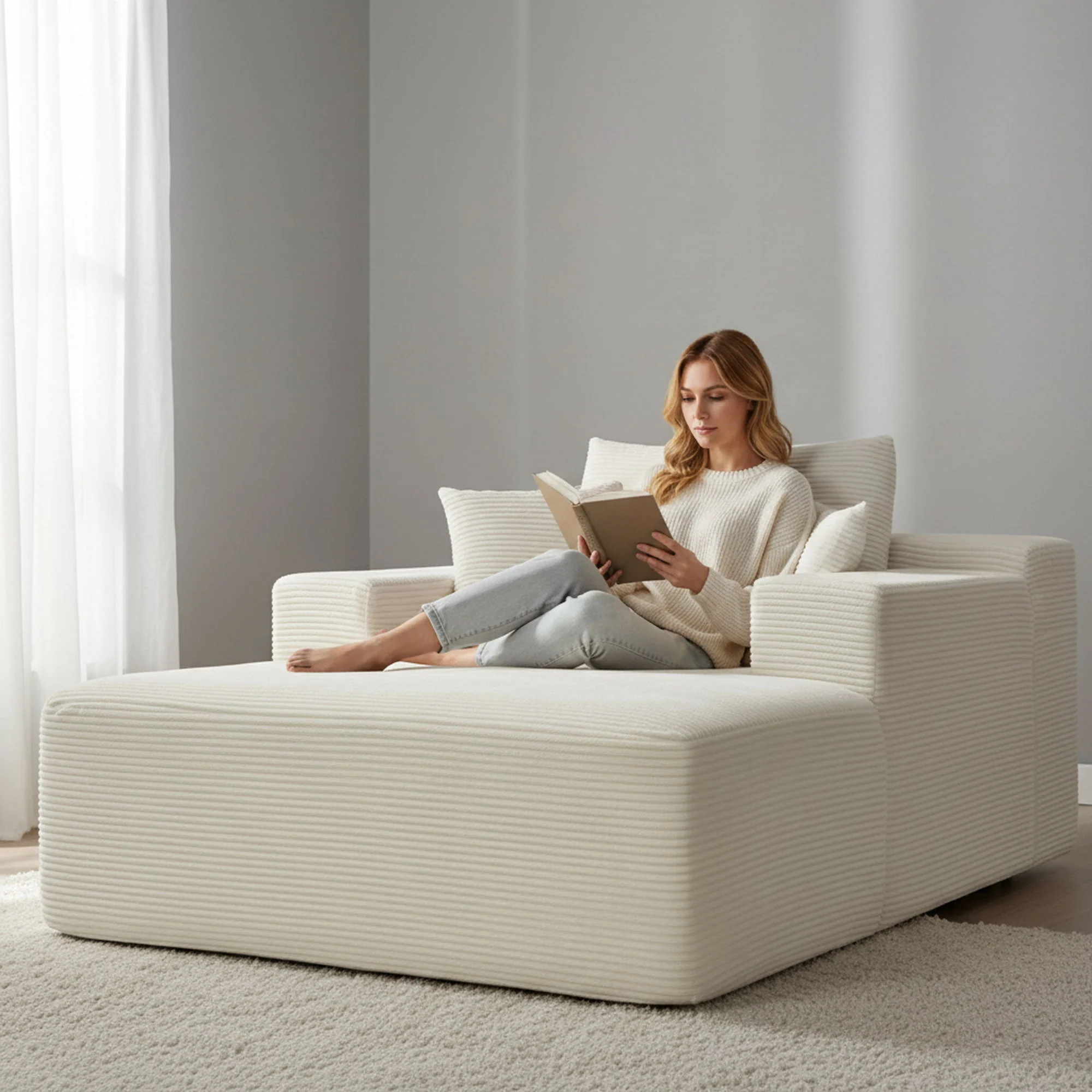 Convertible Chaise Lounge Chair With Wide Armrest & Throw Pillows - Image 21