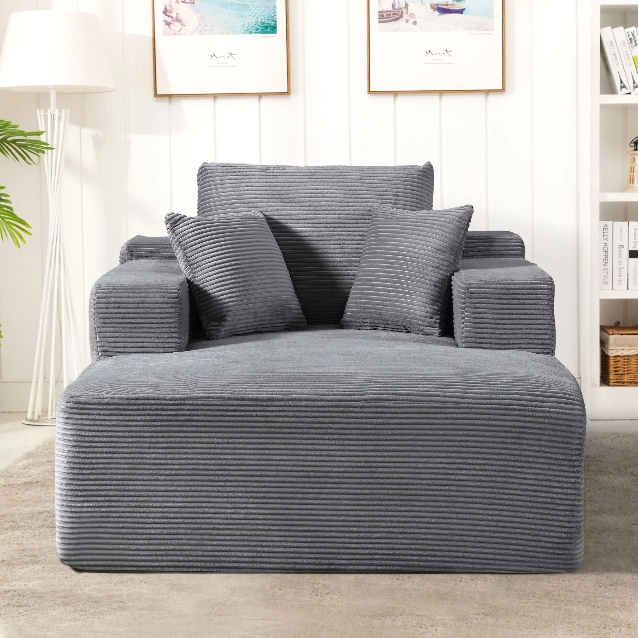 Convertible Chaise Lounge Chair With Wide Armrest & Throw Pillows - Image 29