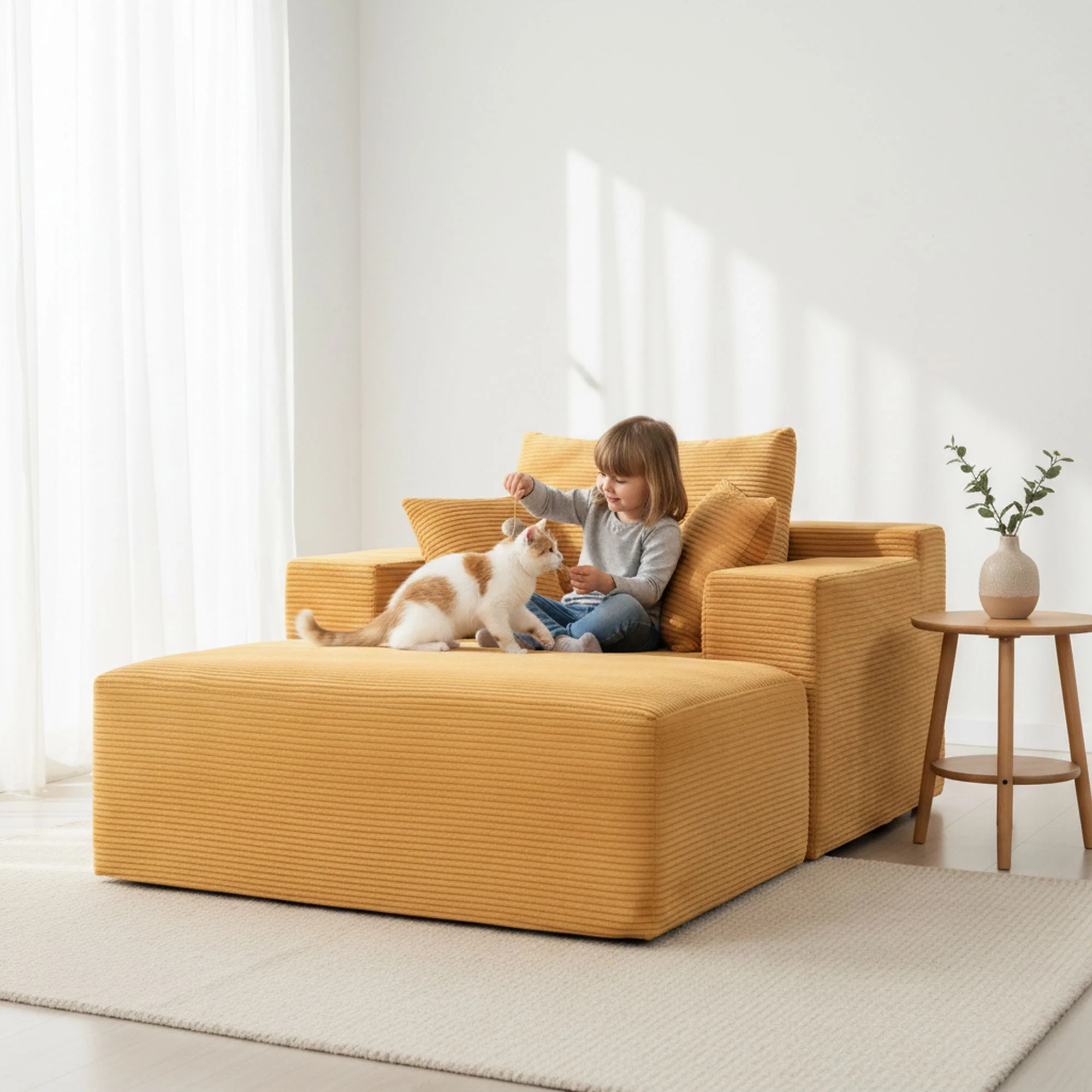 Convertible Chaise Lounge Chair With Wide Armrest & Throw Pillows - Image 32