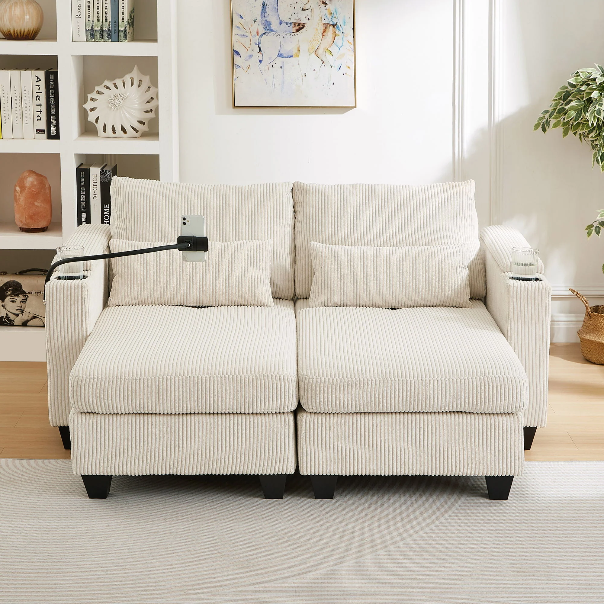 Convertible Chaise Lounge Sofa Chair With USB Ports, Cup Holders, Phone Holder And Storage - Image 18
