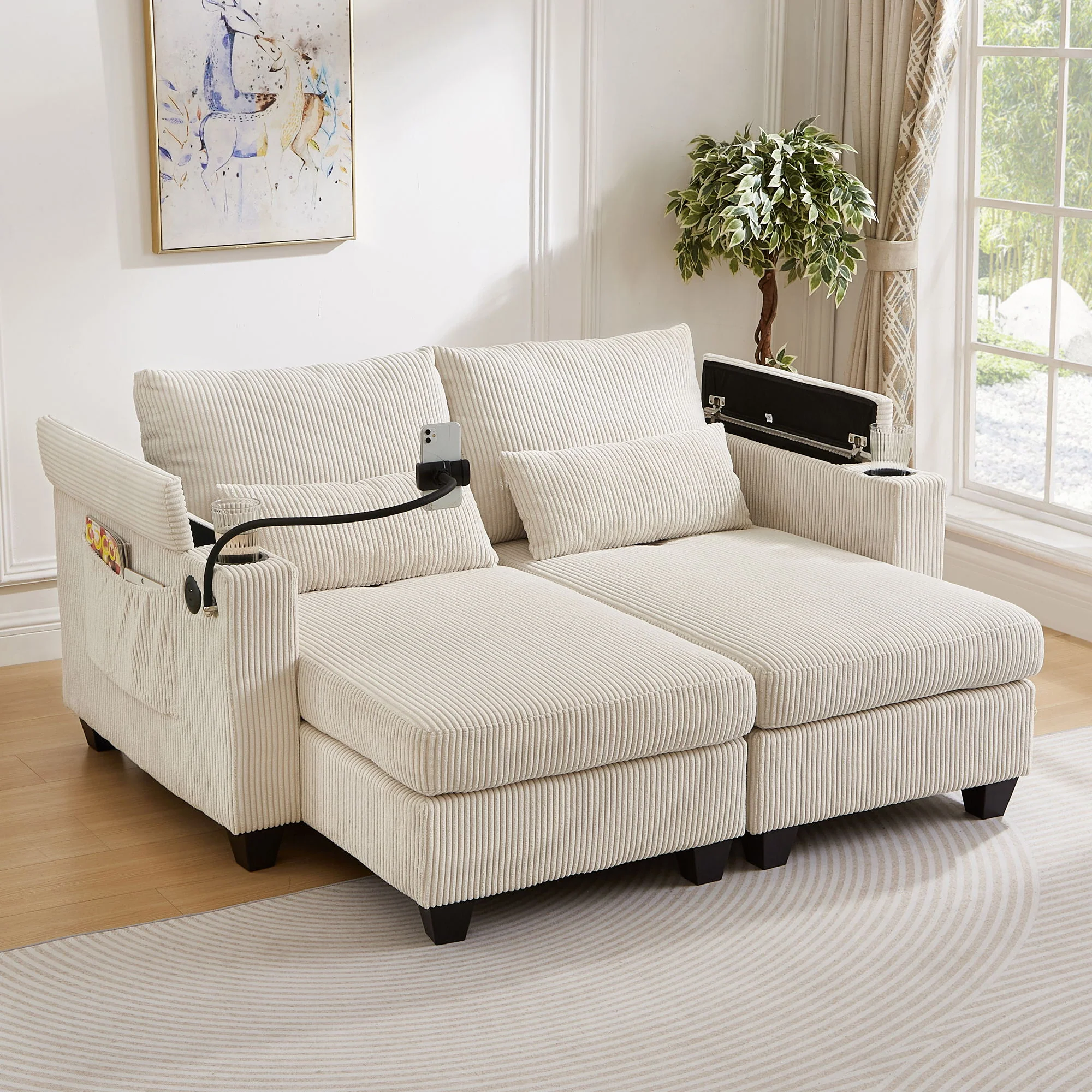 Convertible Chaise Lounge Sofa Chair With USB Ports, Cup Holders, Phone Holder And Storage - Image 20