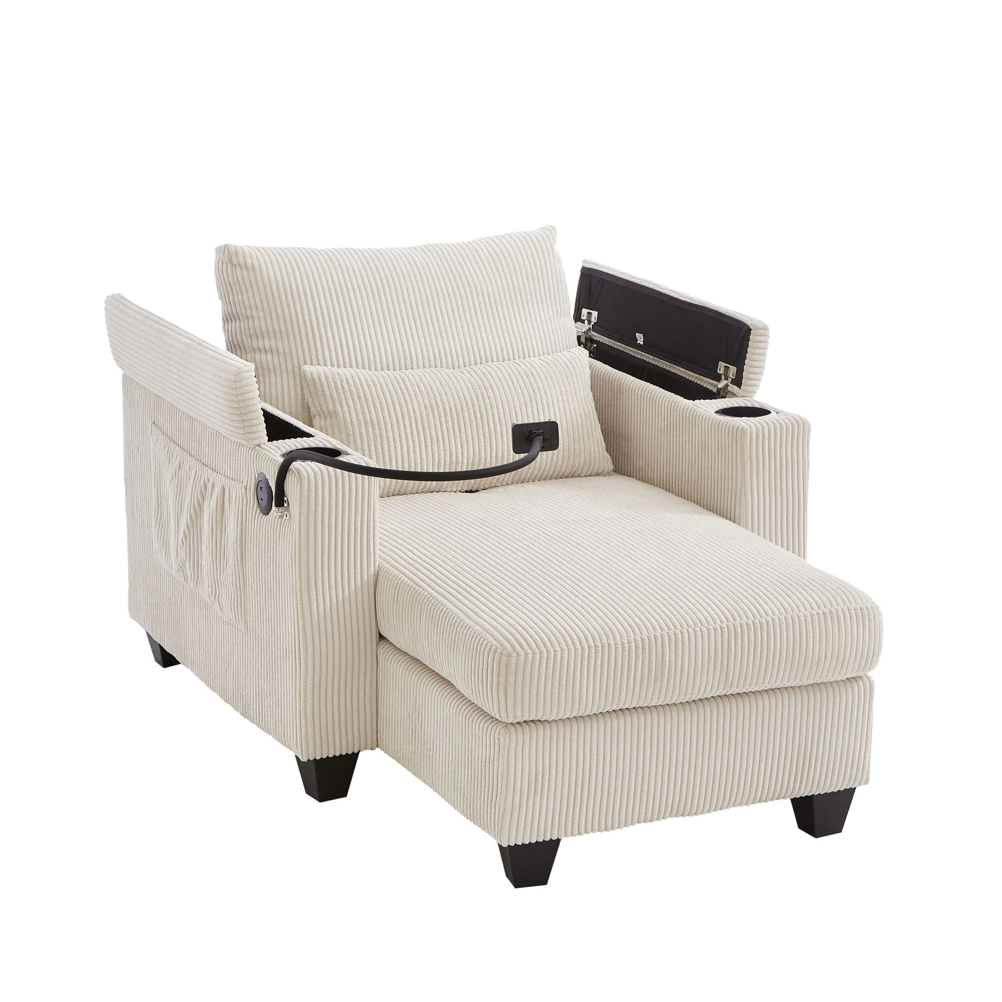 Convertible Chaise Lounge Sofa Chair With USB Ports, Cup Holders, Phone Holder And Storage - Image 3