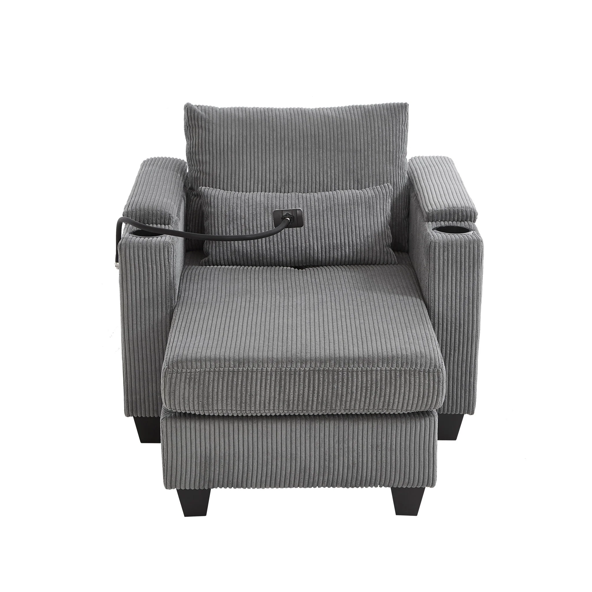 Convertible Chaise Lounge Sofa Chair With USB Ports, Cup Holders, Phone Holder And Storage - Image 8