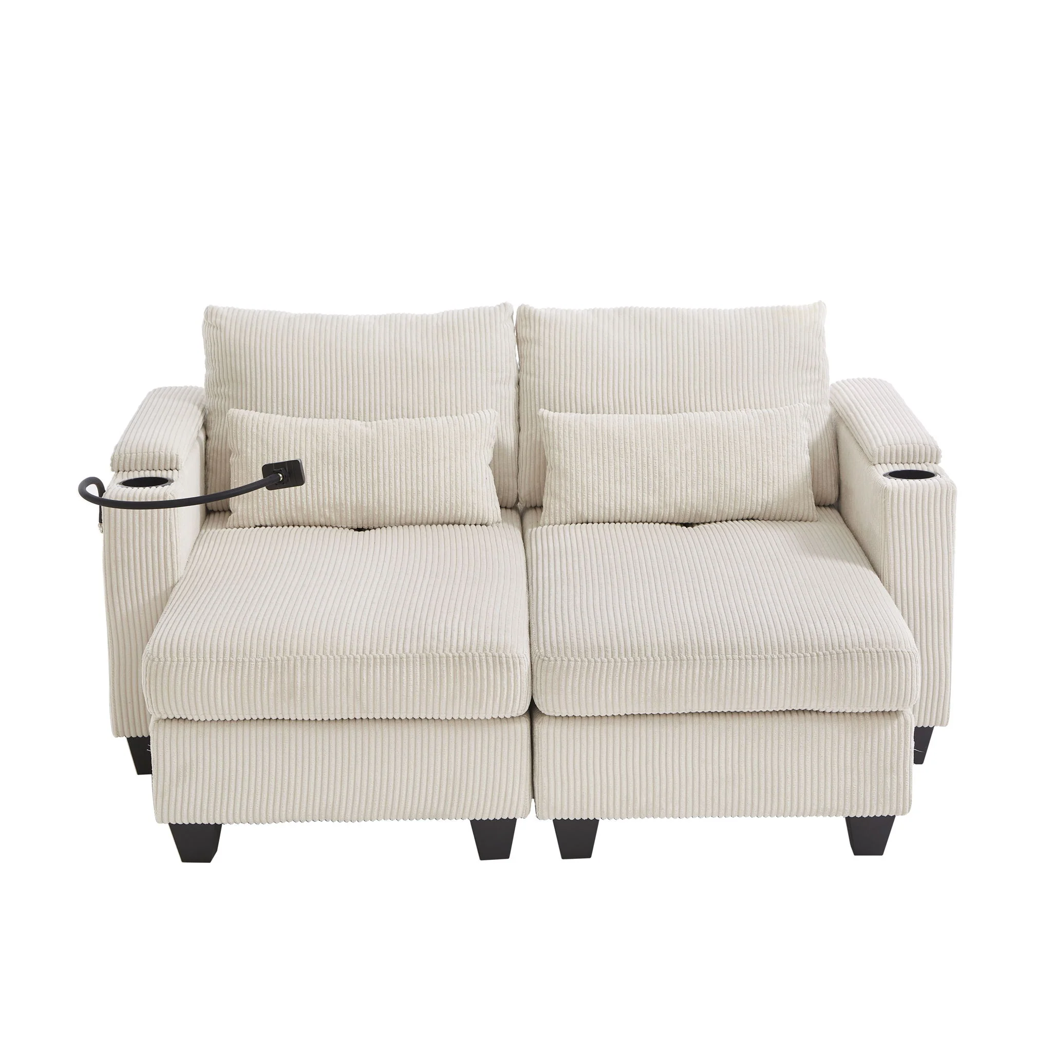 Convertible Chaise Lounge Sofa Chair With USB Ports, Cup Holders, Phone Holder And Storage - Image 9