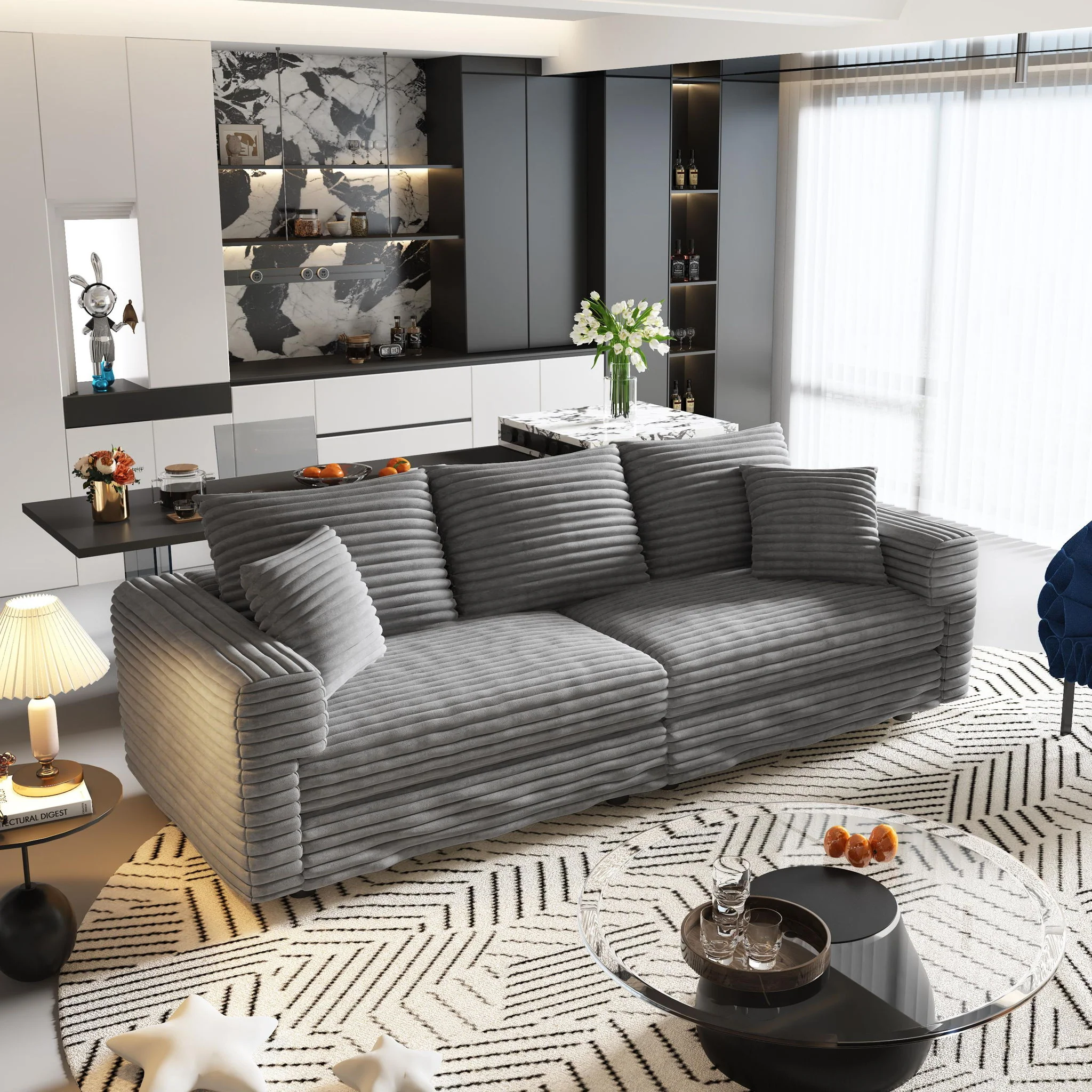Convertible Deep Seat Sofa With Soft Pillows And Ottomans - Image 17