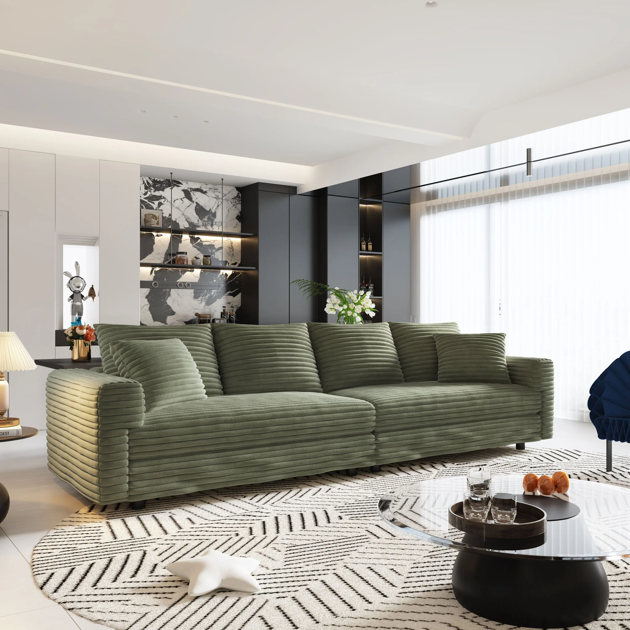 Convertible Deep Seat Sofa With Soft Pillows And Ottomans - Image 19