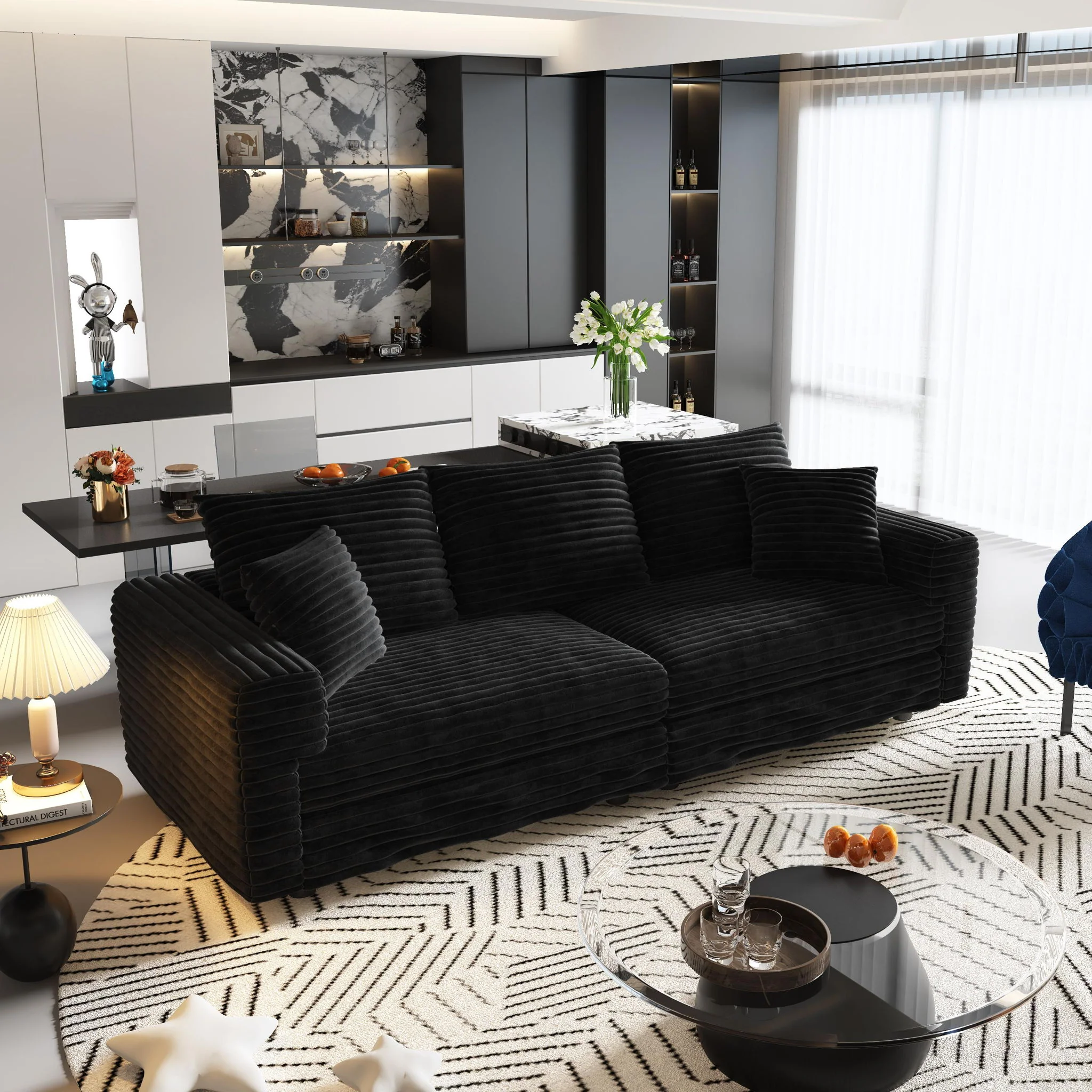Convertible Deep Seat Sofa With Soft Pillows And Ottomans - Image 34
